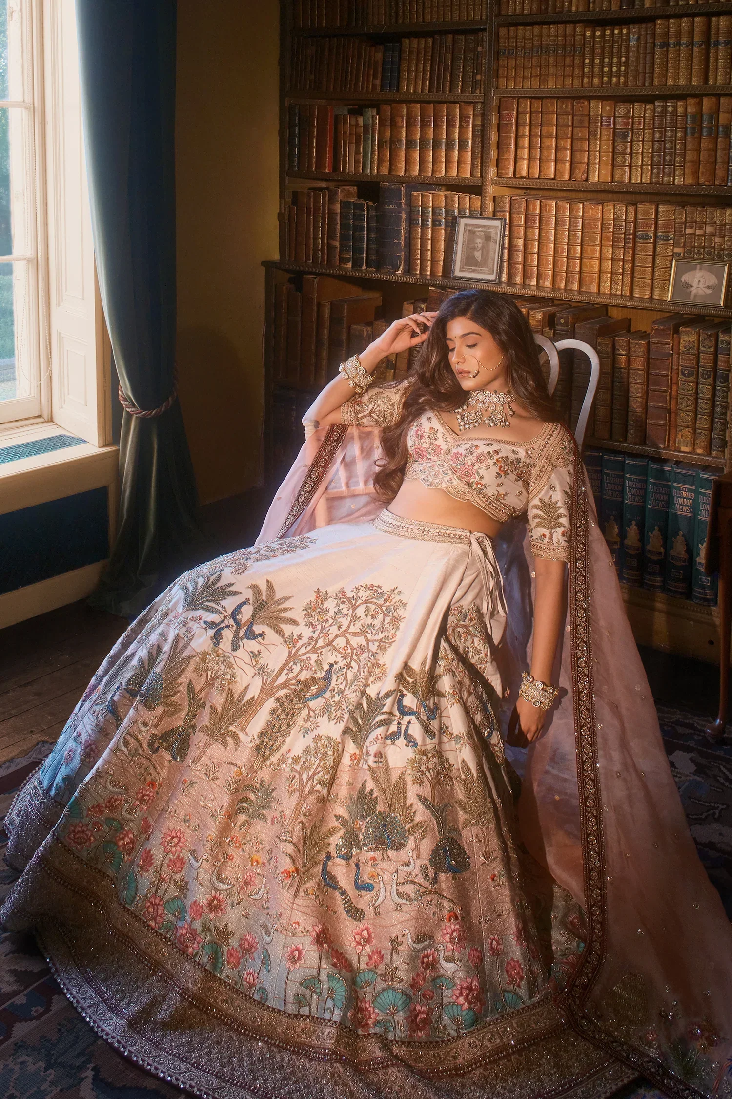 Light Pink Bridal Heavy Work Lehenga in Raw Silk with Zardosi - Image 2