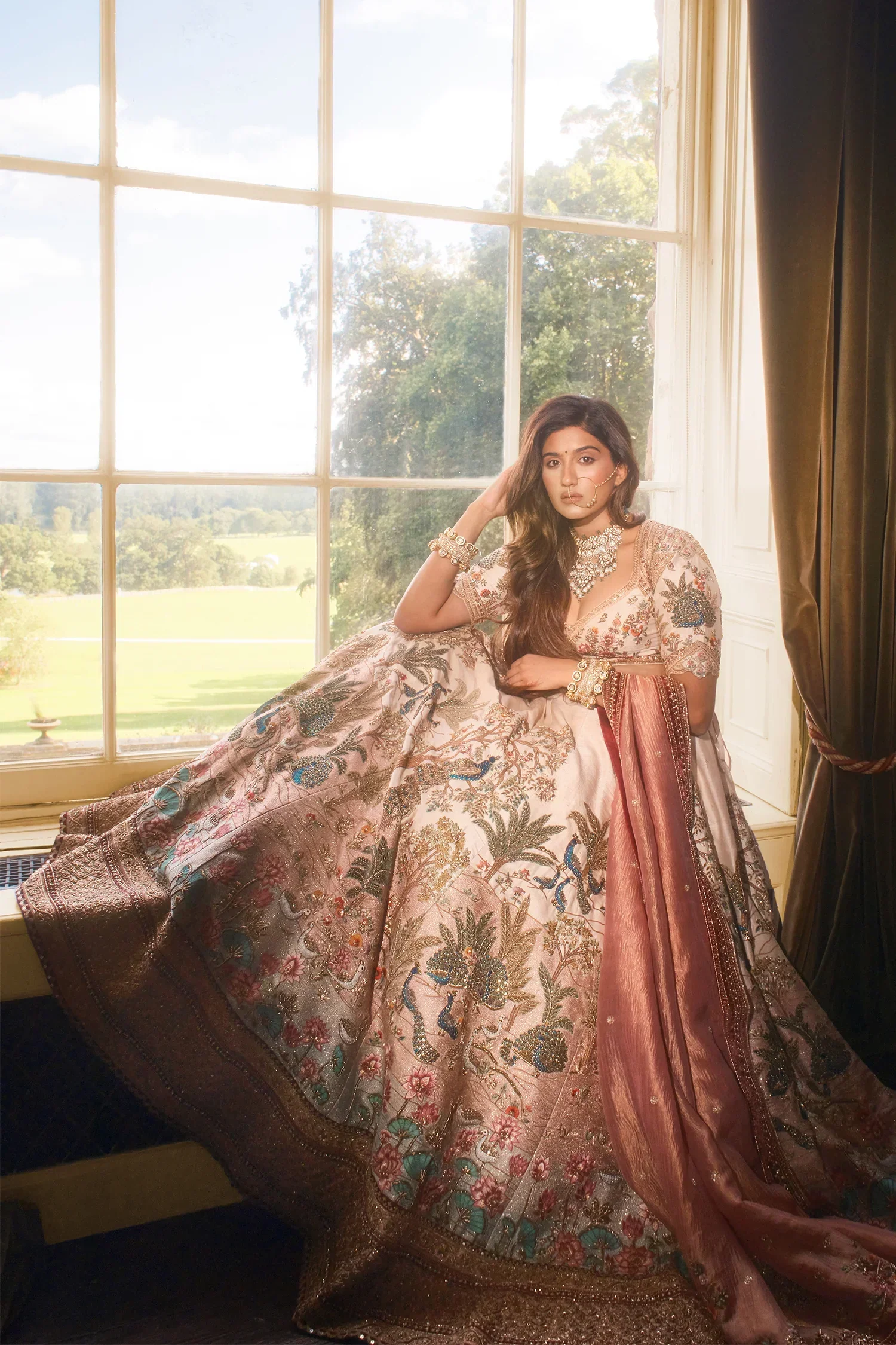 Light Pink Bridal Heavy Work Lehenga in Raw Silk with Zardosi - Image 3