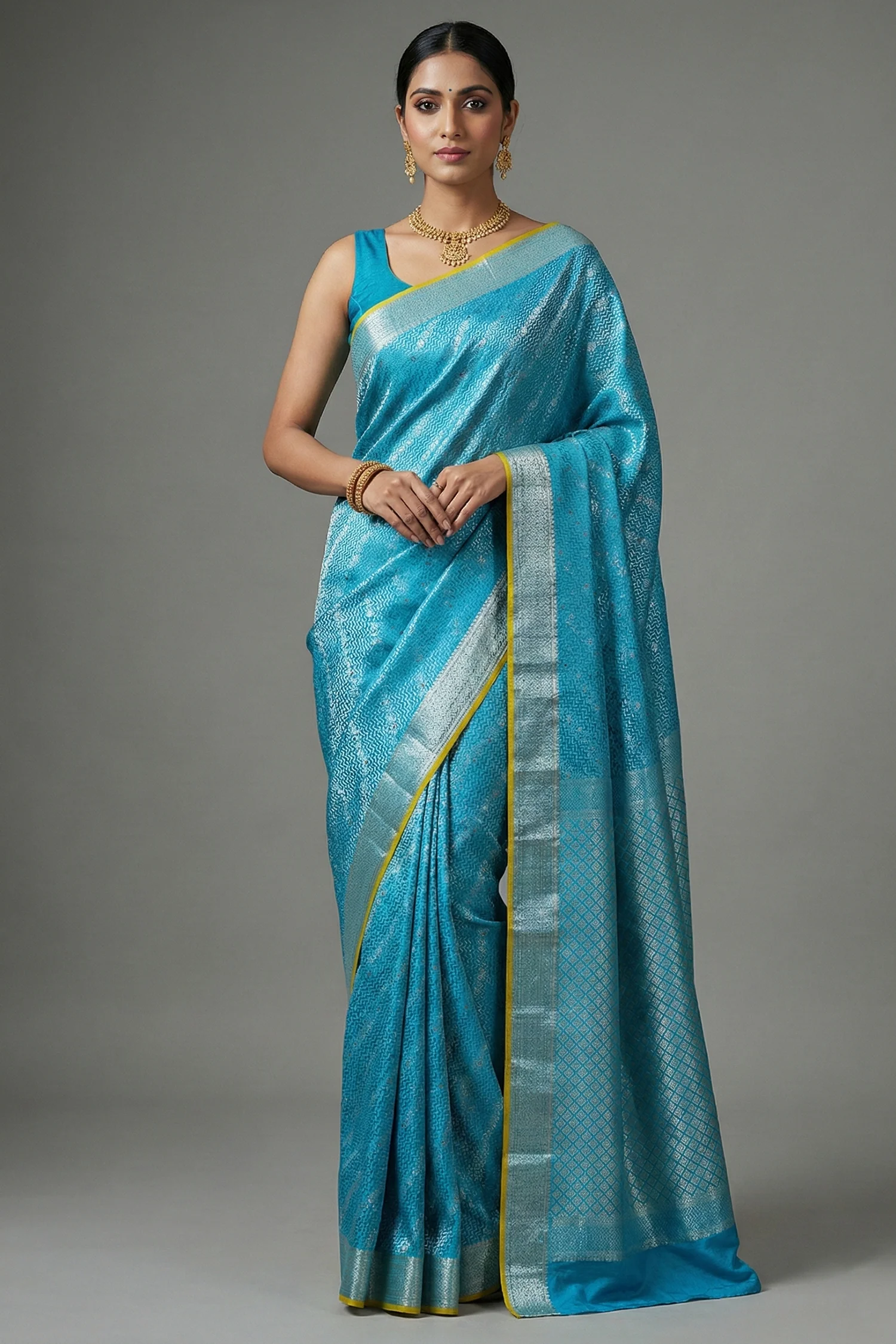 Light Sky Blue Silk All Over Woven Saree