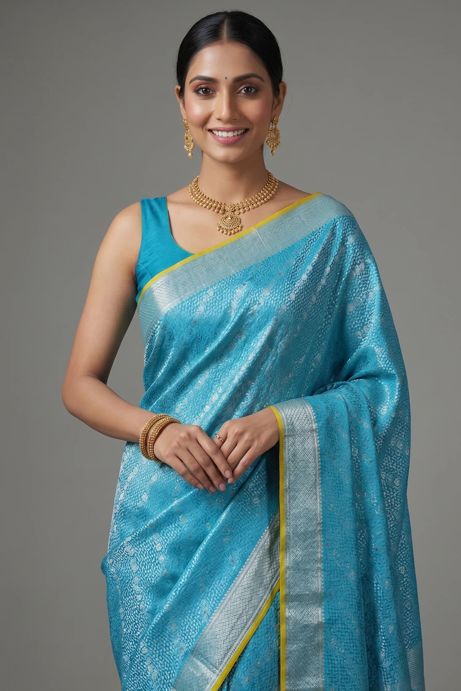 Light Sky Blue Silk All Over Woven Saree - Image 2