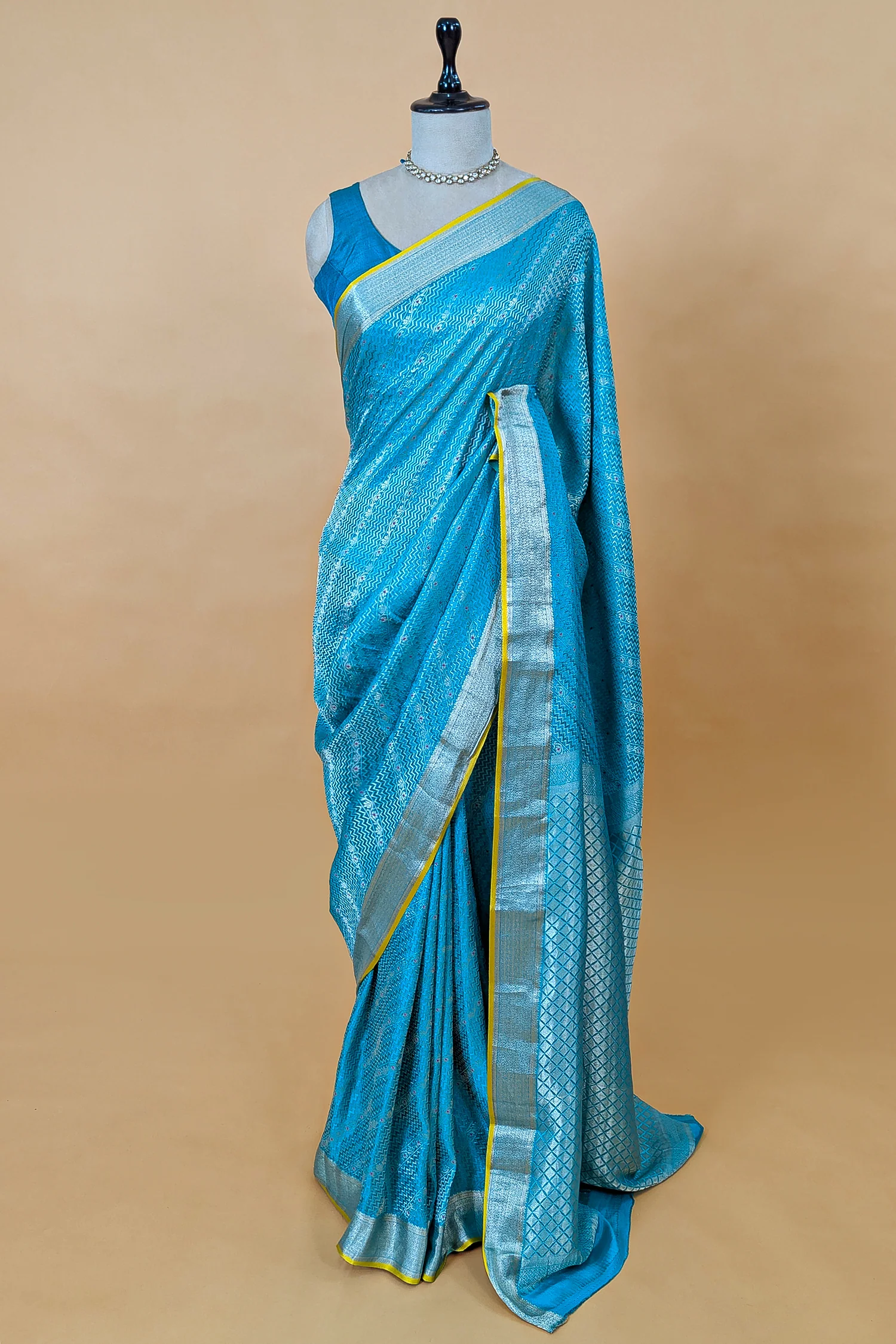 Light Sky Blue Silk All Over Woven Saree - Image 3