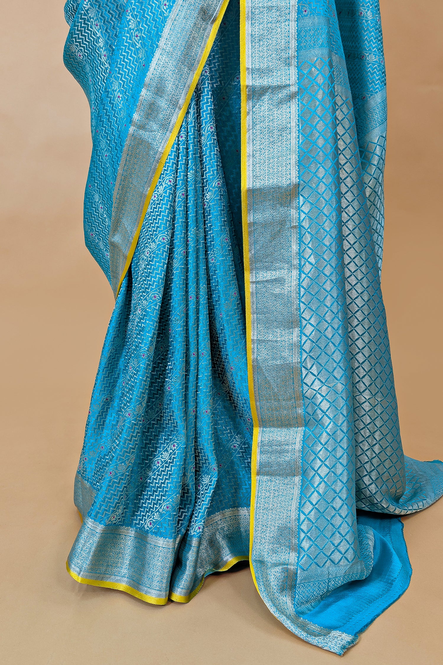 Light Sky Blue Silk All Over Woven Saree - Image 5