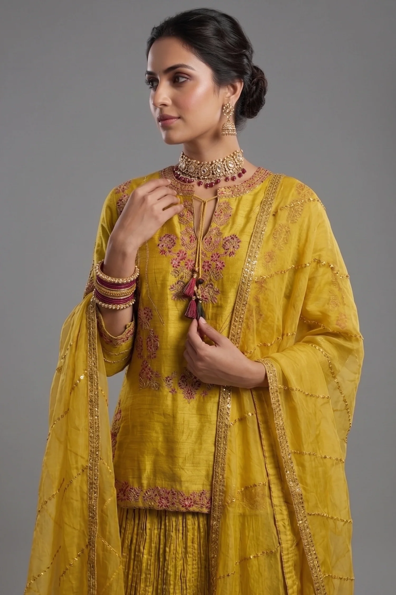 Light Yellow Chanderi Silk Sequin Embroidered Lehenga Set - Image 2