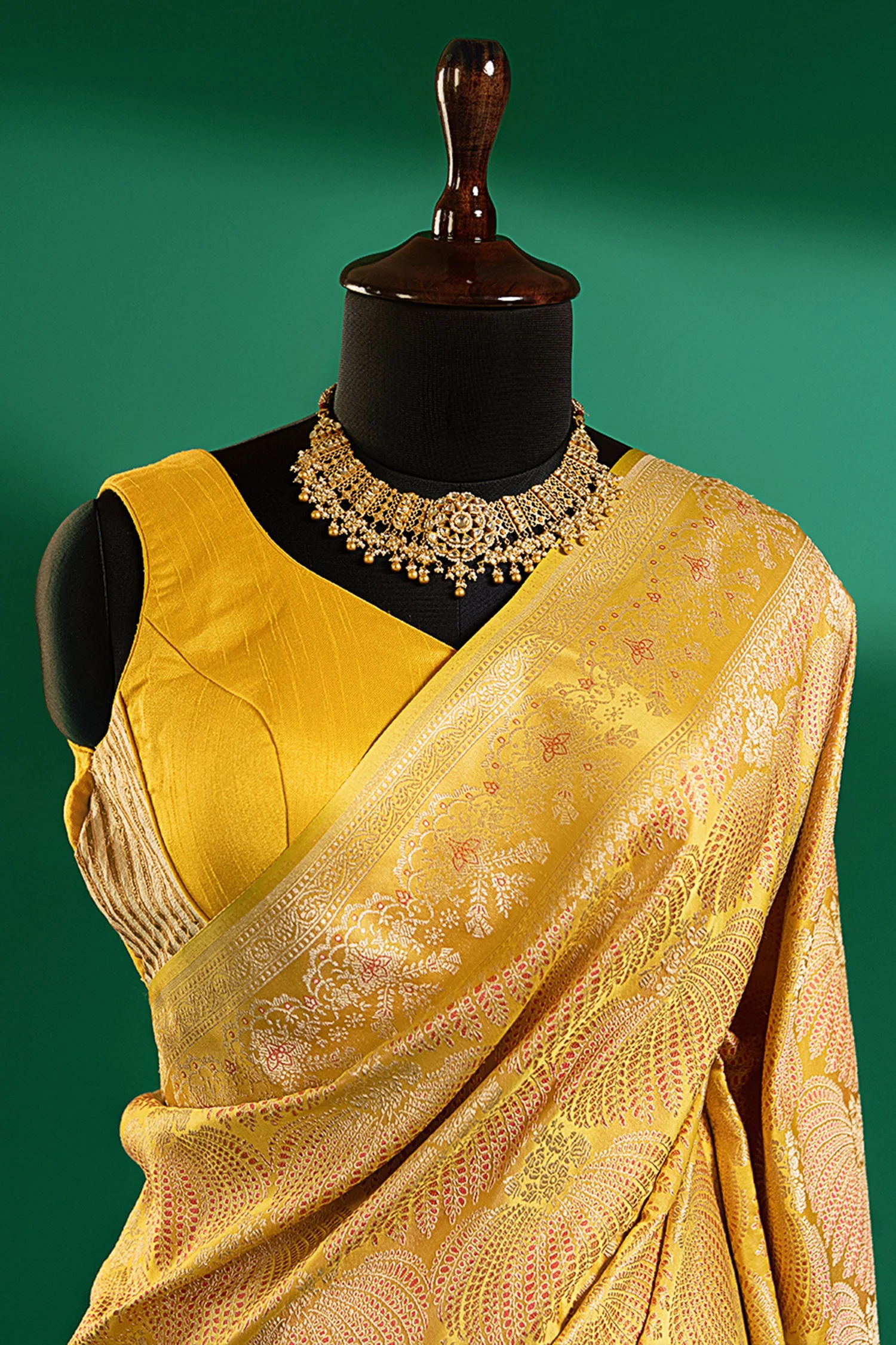 Light Yellow Silk All Over Woven Saree - Image 5