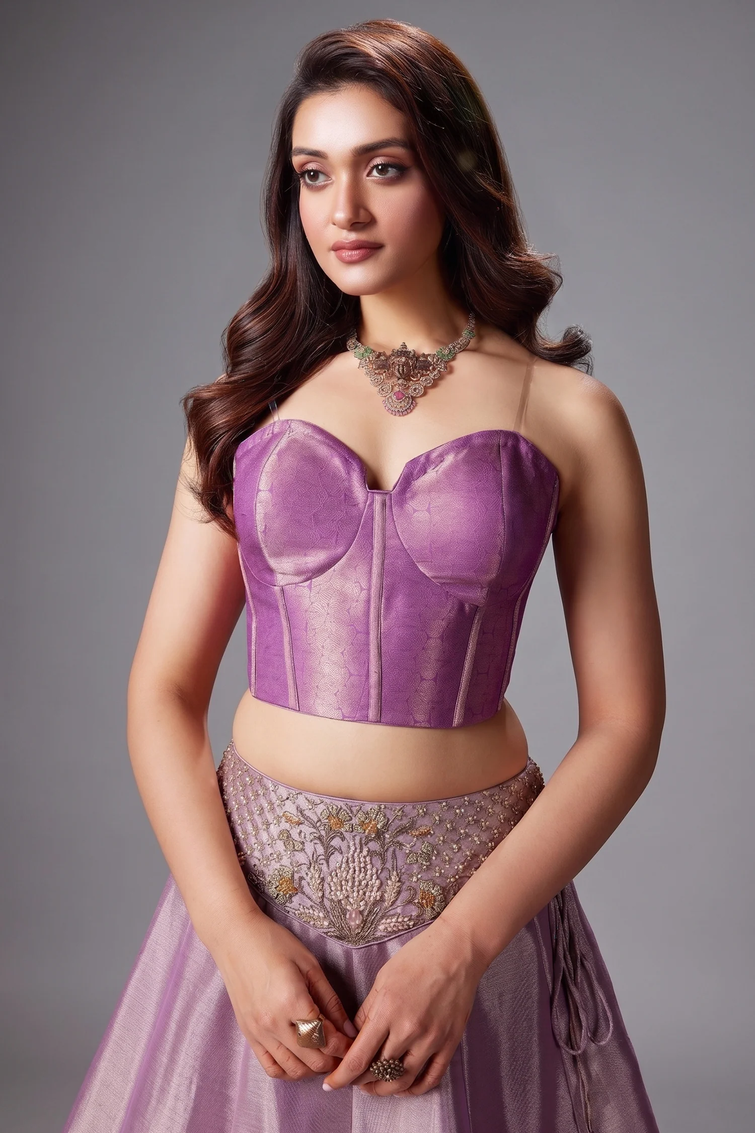 Lilac and Golden Tissue Lehenga with Handworked Waist Belt and Structured Corset Blouse - Image 2