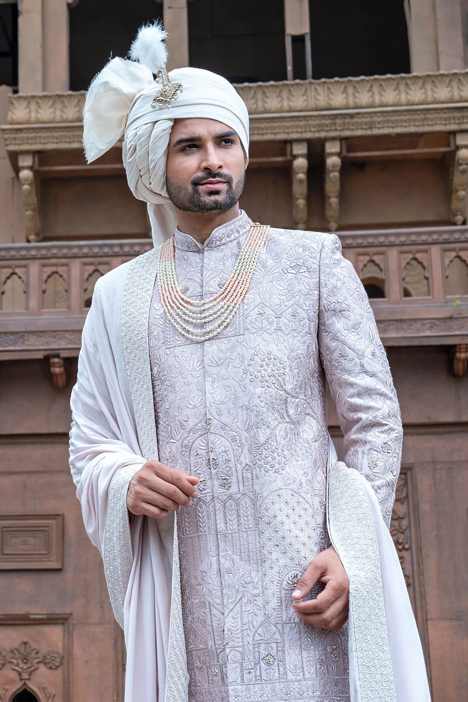 Lilac Purple Cutdana and Embroidery Work Sherwani Set in Silk - Image 2