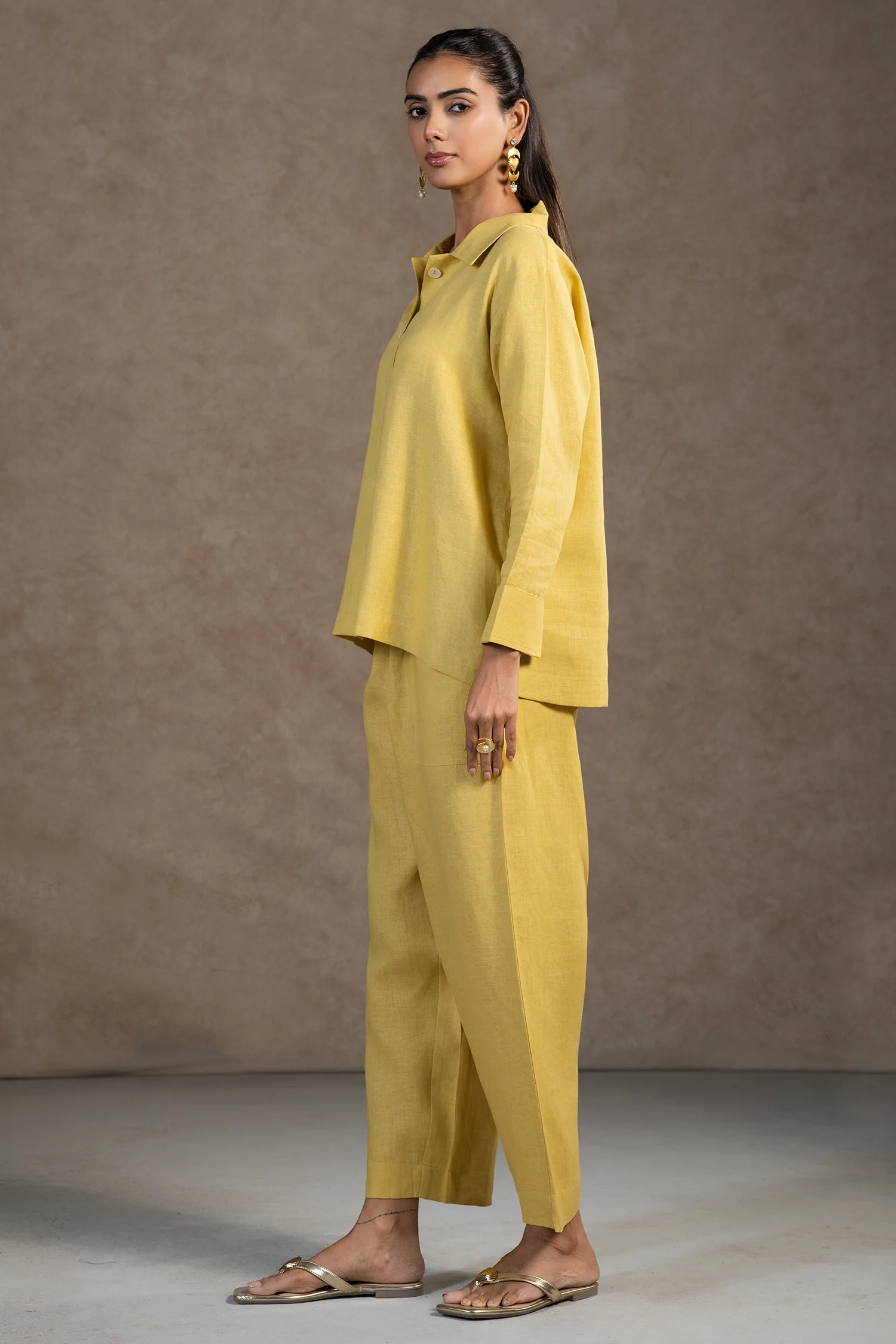 Lime Yellow Linen Solid Co-Ord Set - Image 2