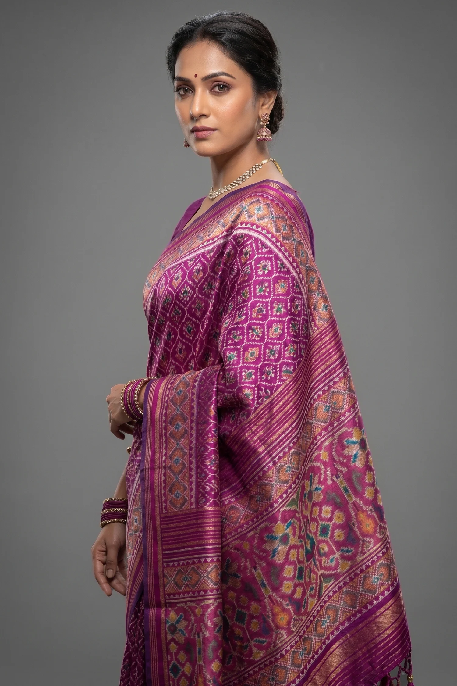 Magenta Art Silk Patola Saree - Image 2