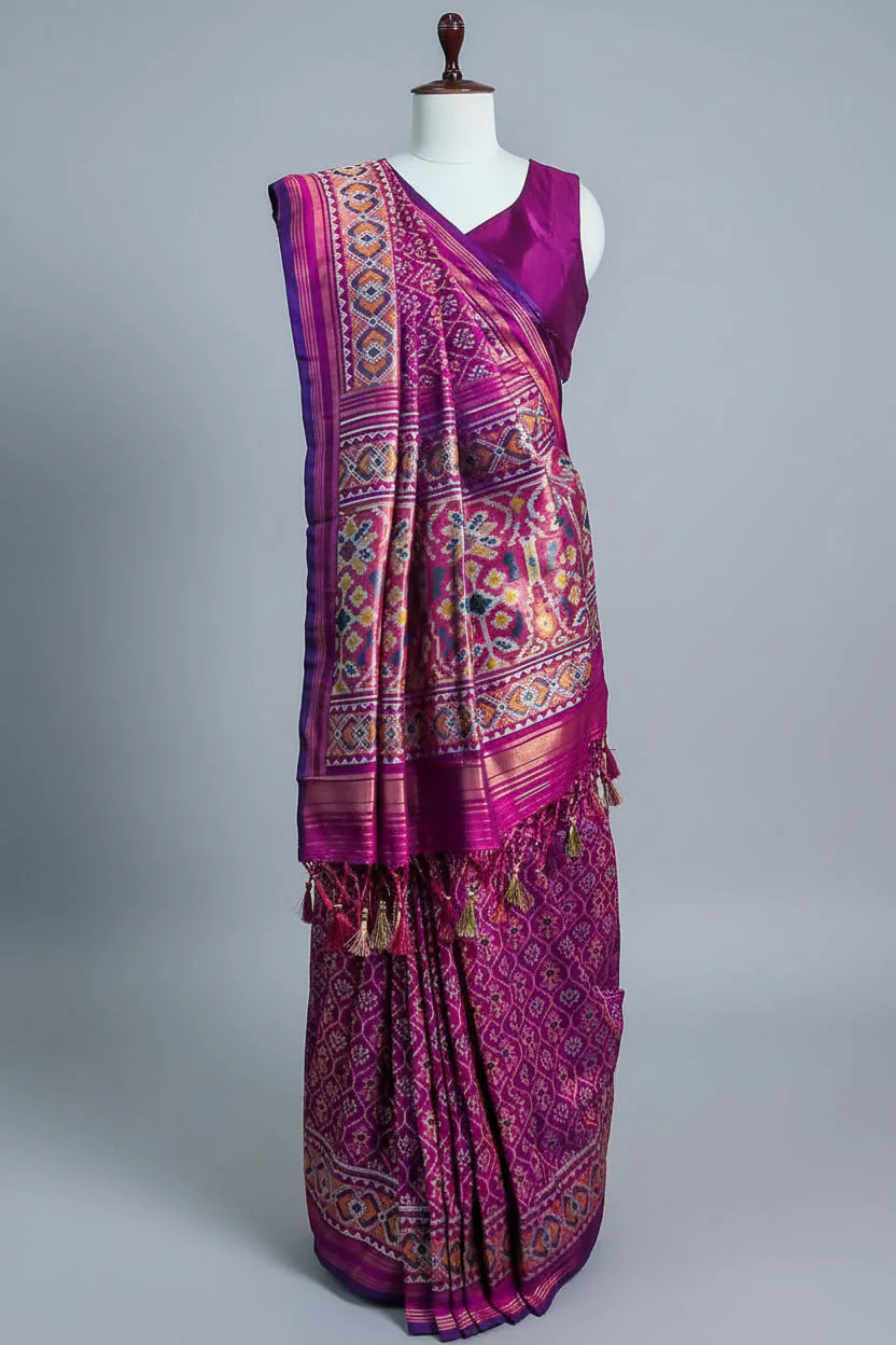 Magenta Art Silk Patola Saree - Image 3