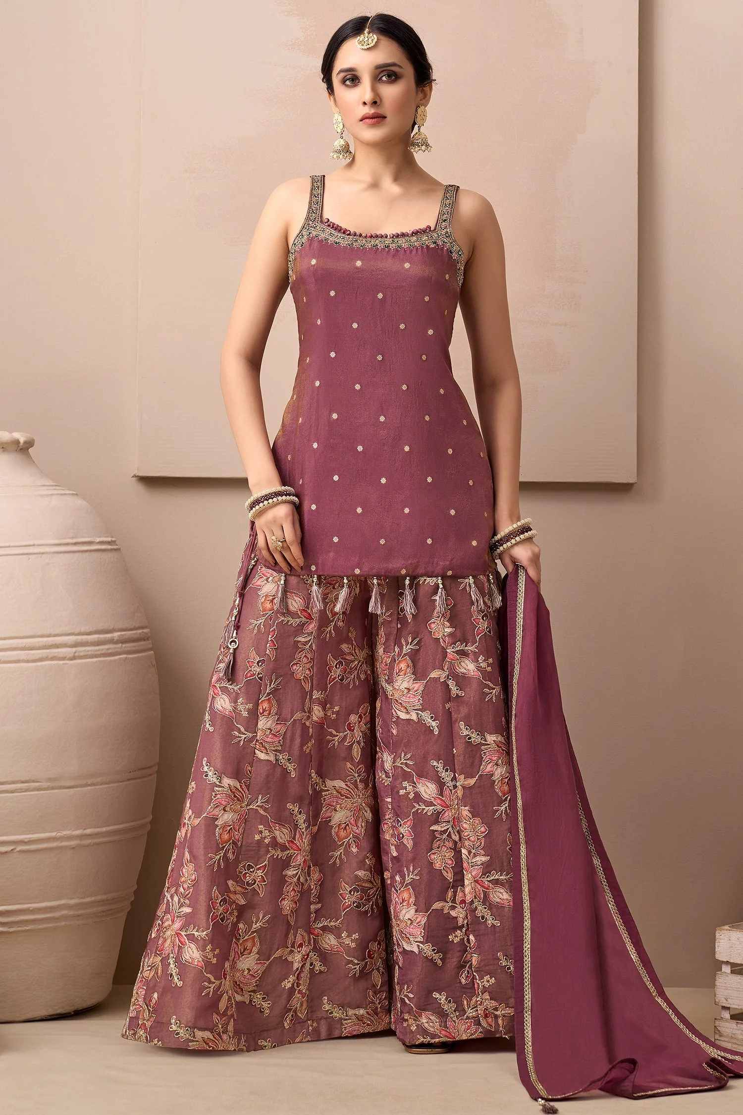 Magenta Haze Tissue Weaving Palazzo Suit - Image 2
