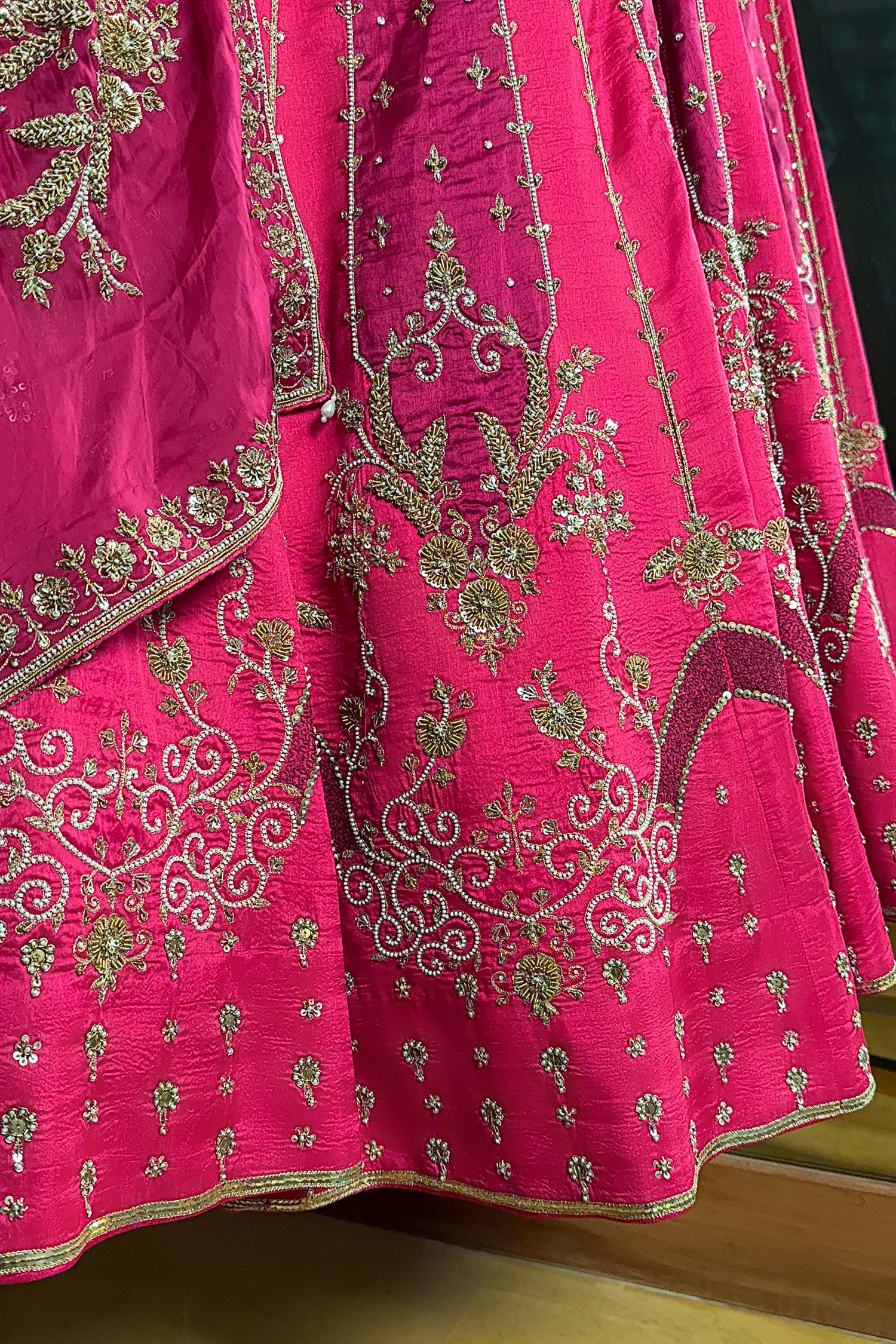 Magenta Silk Beaded and Zardosi Worked Lehenga - Image 4