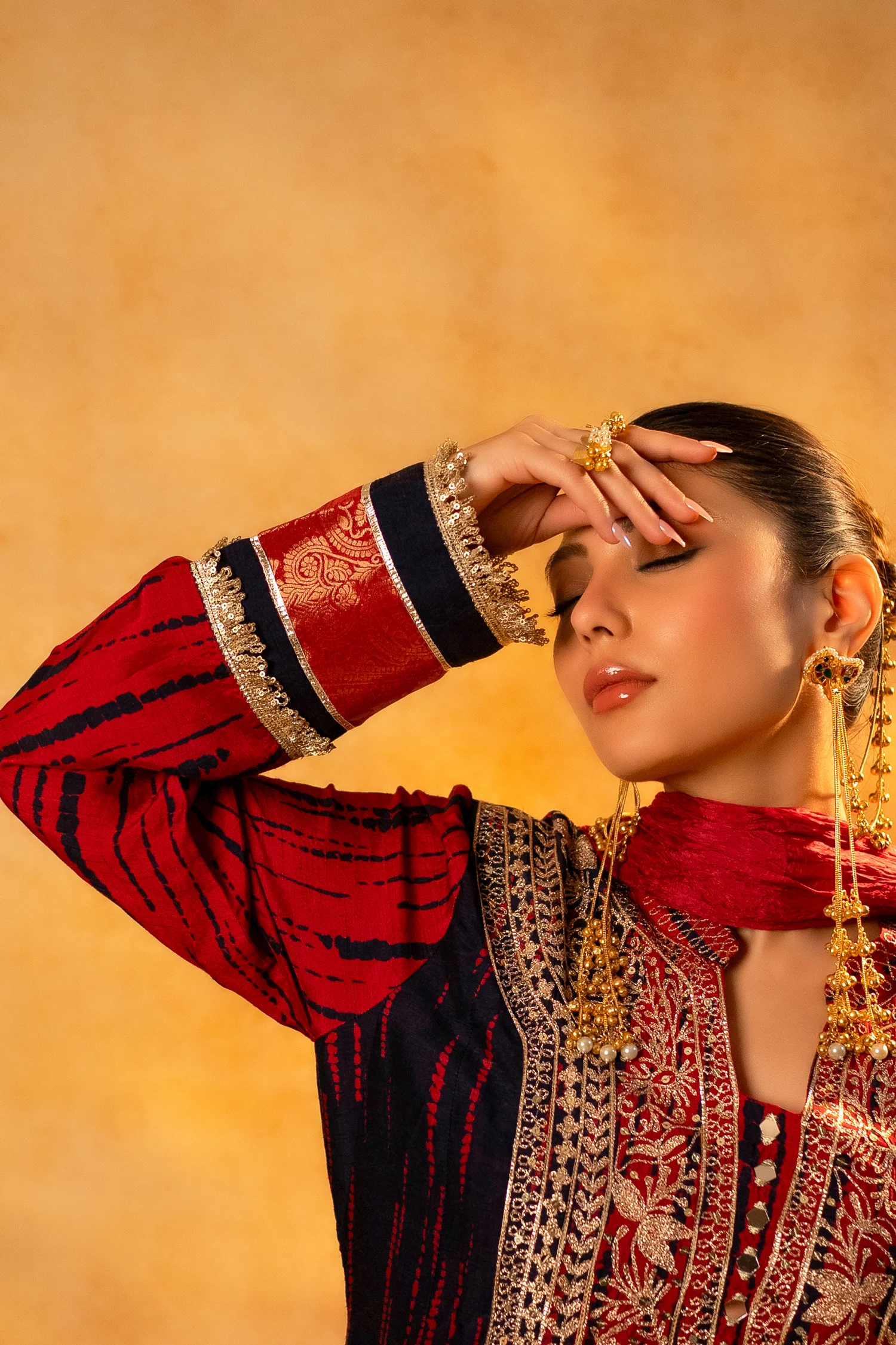 Maroon and Dark Navy Blue Raw Silk Choga Style Suit - Image 9