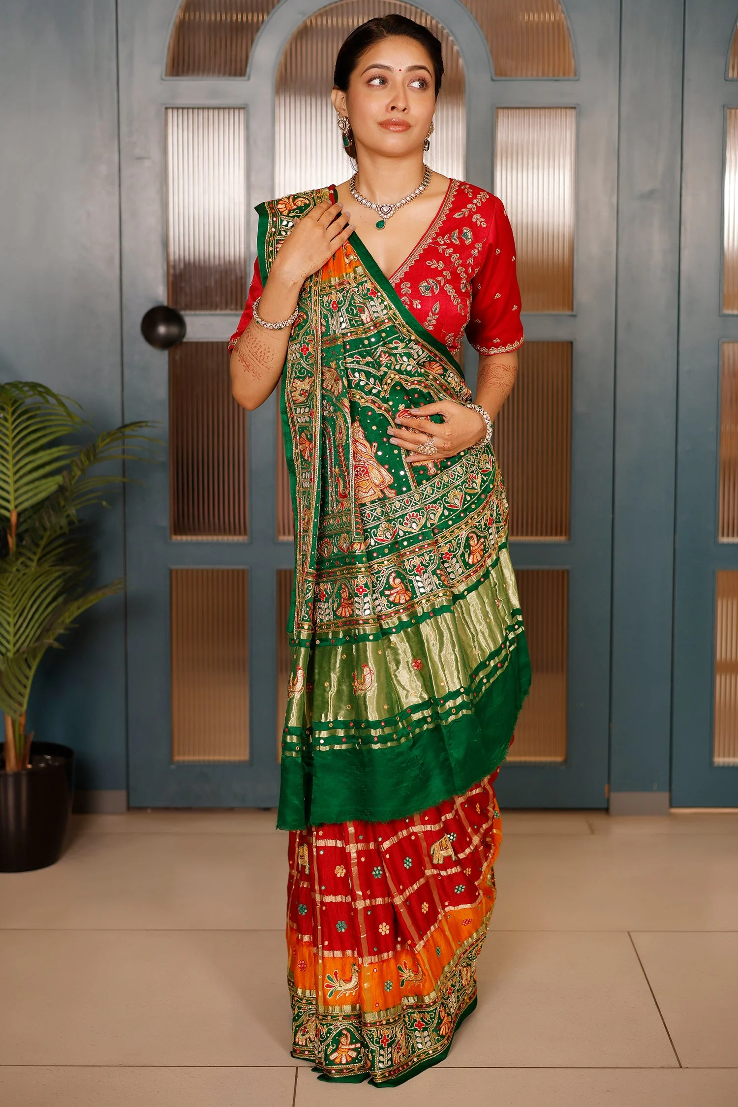 Maroon and Multi Colored Gaji Silk Traditional Gharchola Saree - Image 2