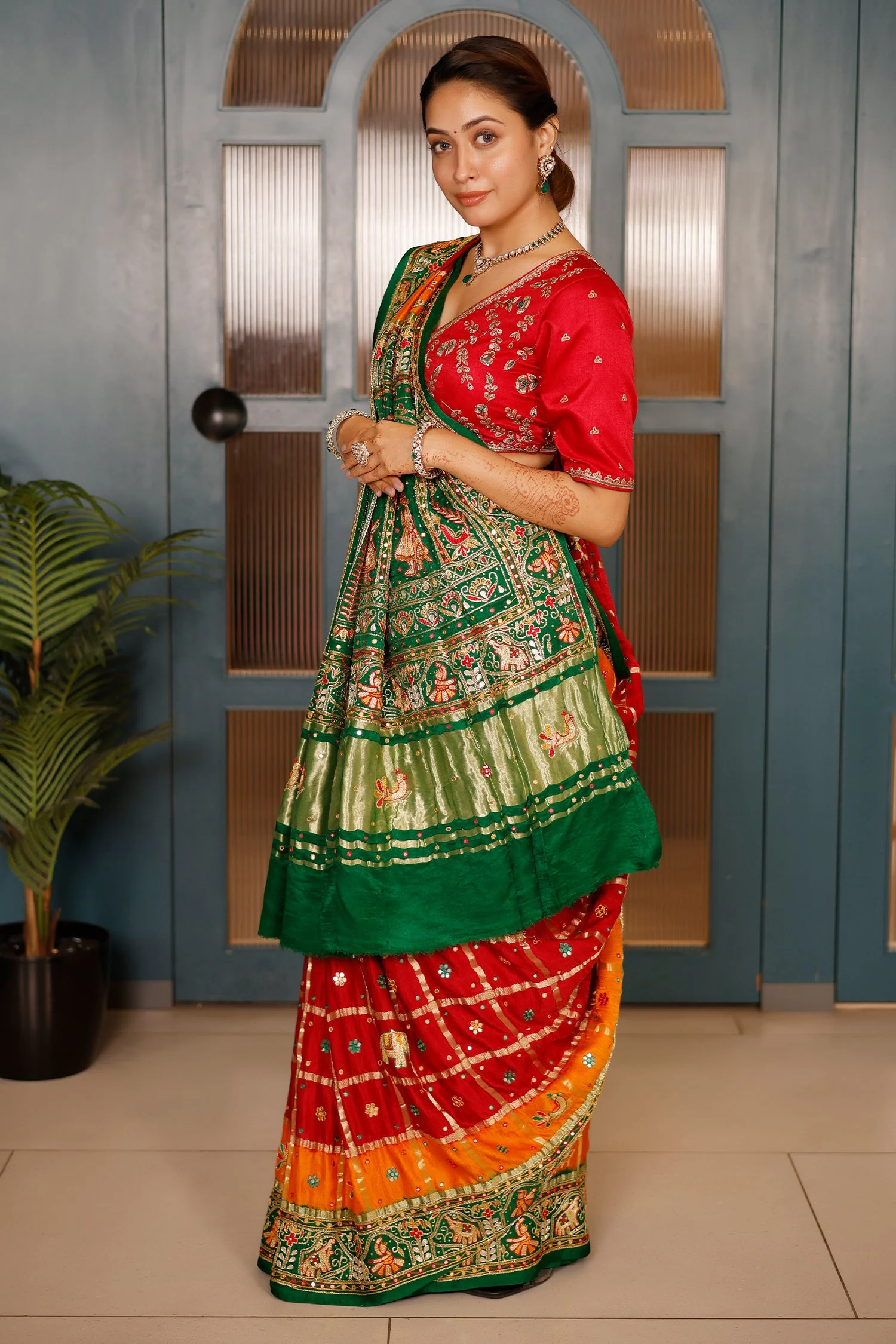 Maroon and Multi Colored Gaji Silk Traditional Gharchola Saree - Image 3