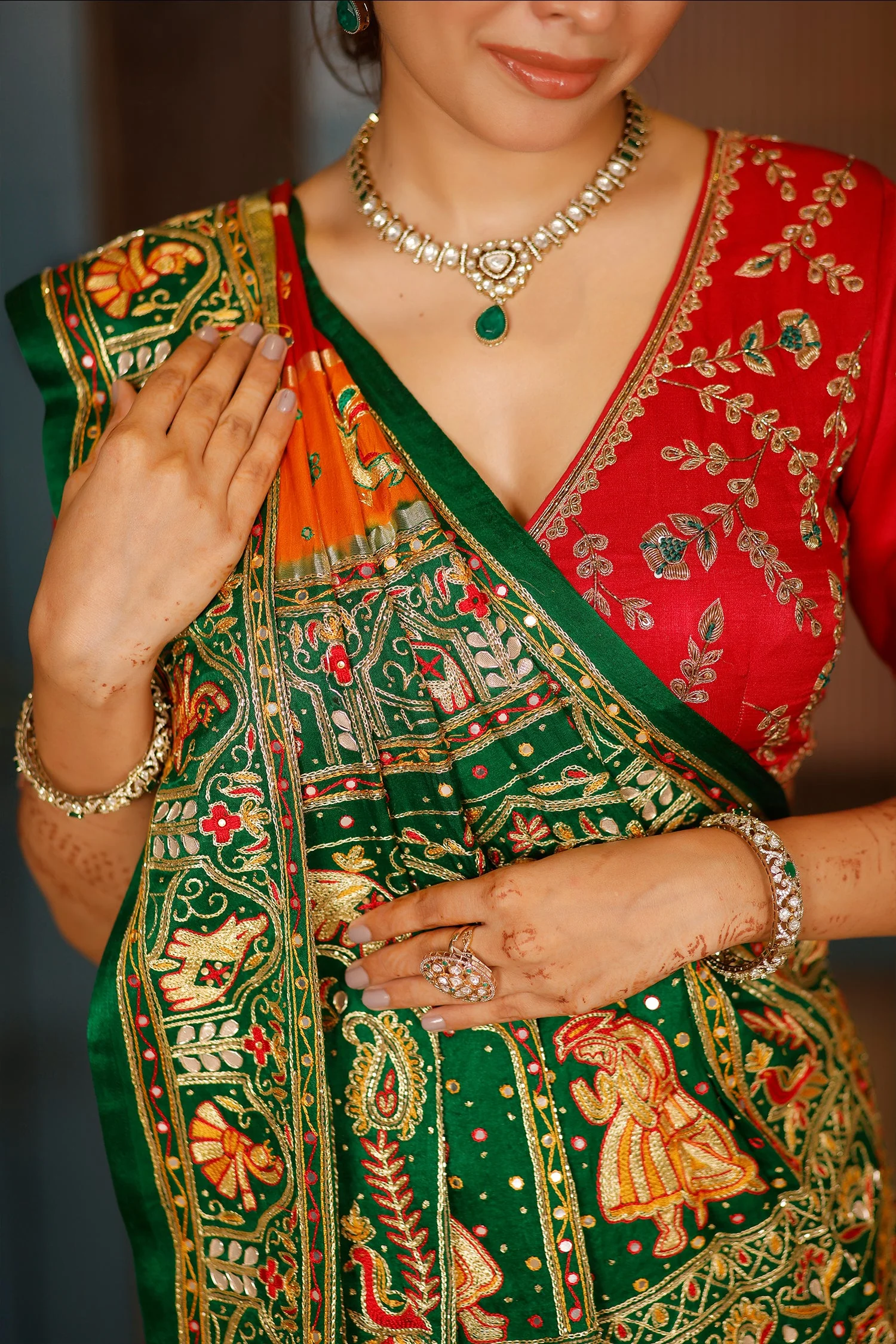 Maroon and Multi Colored Gaji Silk Traditional Gharchola Saree - Image 5
