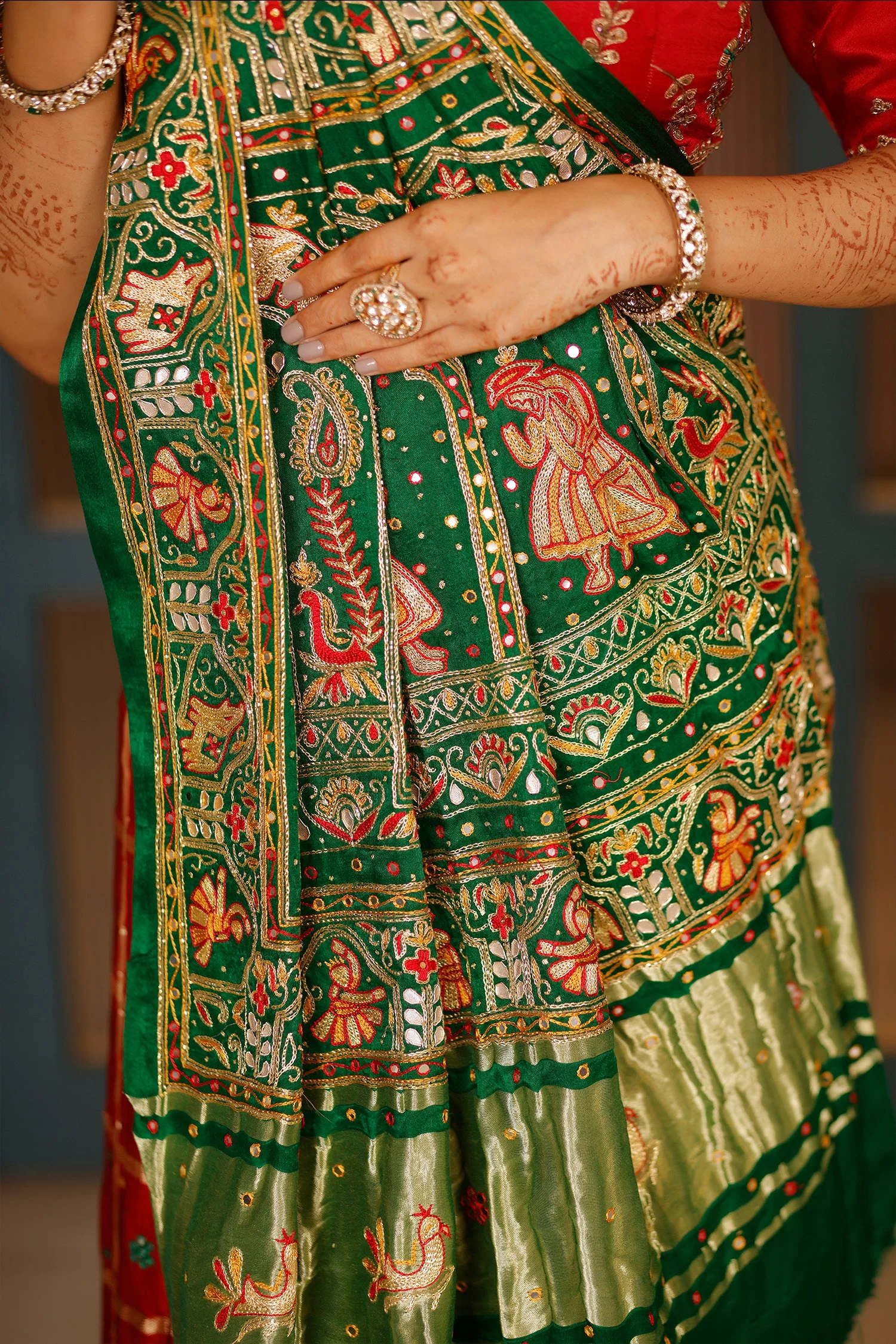 Maroon and Multi Colored Gaji Silk Traditional Gharchola Saree - Image 6