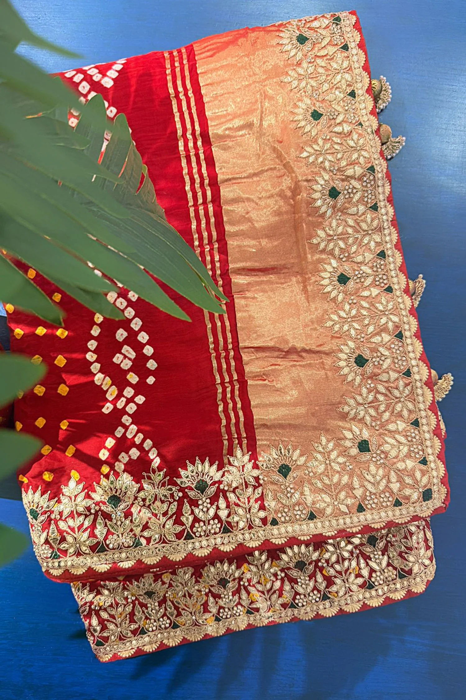 Maroon Cotton Silk Bandhej Saree with Embroidered Border - Image 2