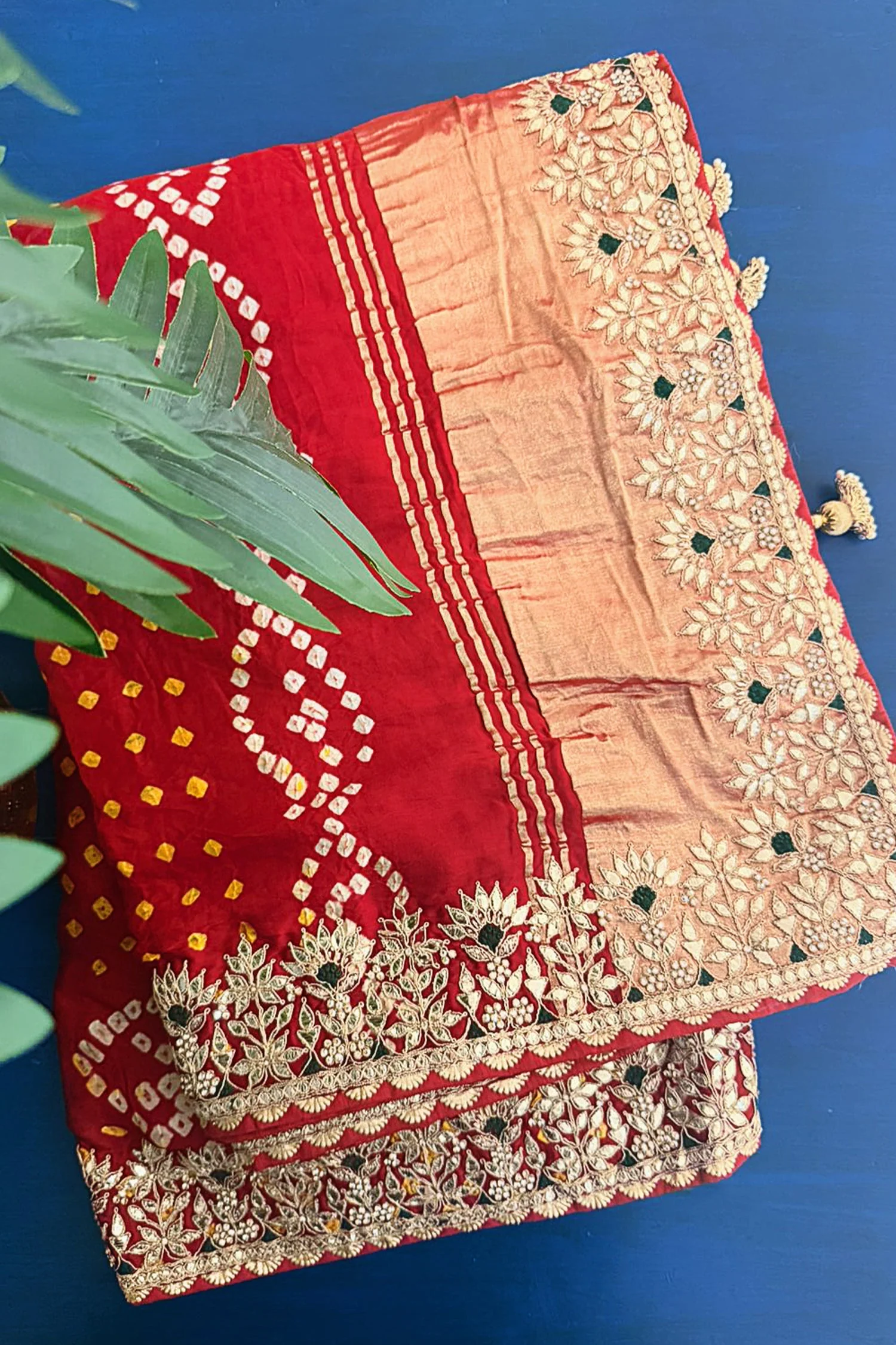Maroon Cotton Silk Bandhej Saree with Embroidered Border - Image 3