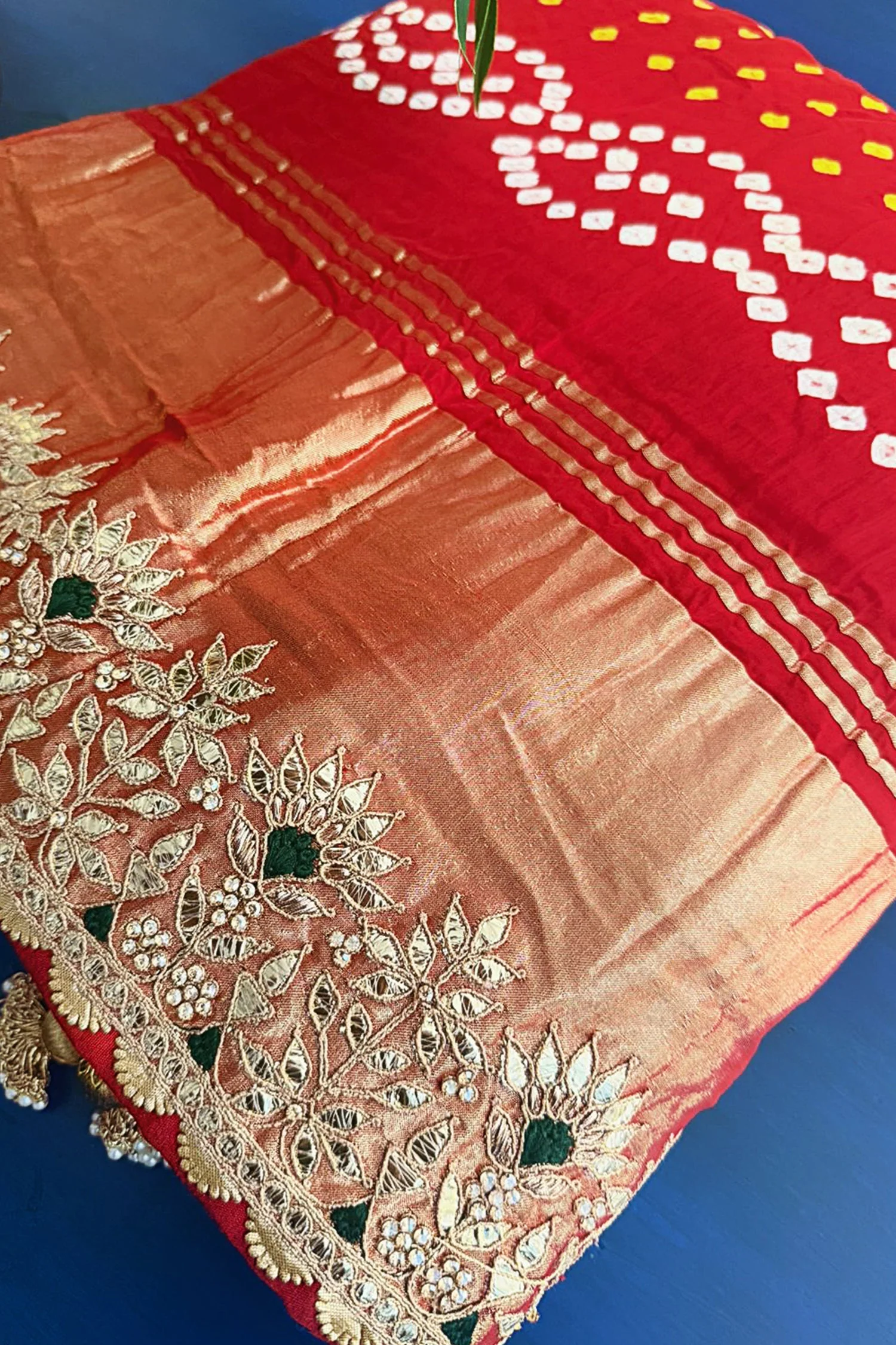 Maroon Cotton Silk Bandhej Saree with Embroidered Border - Image 4