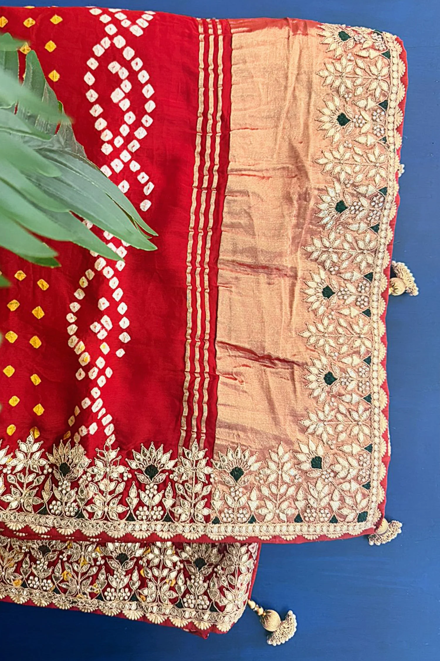 Maroon Cotton Silk Bandhej Saree with Embroidered Border - Image 5