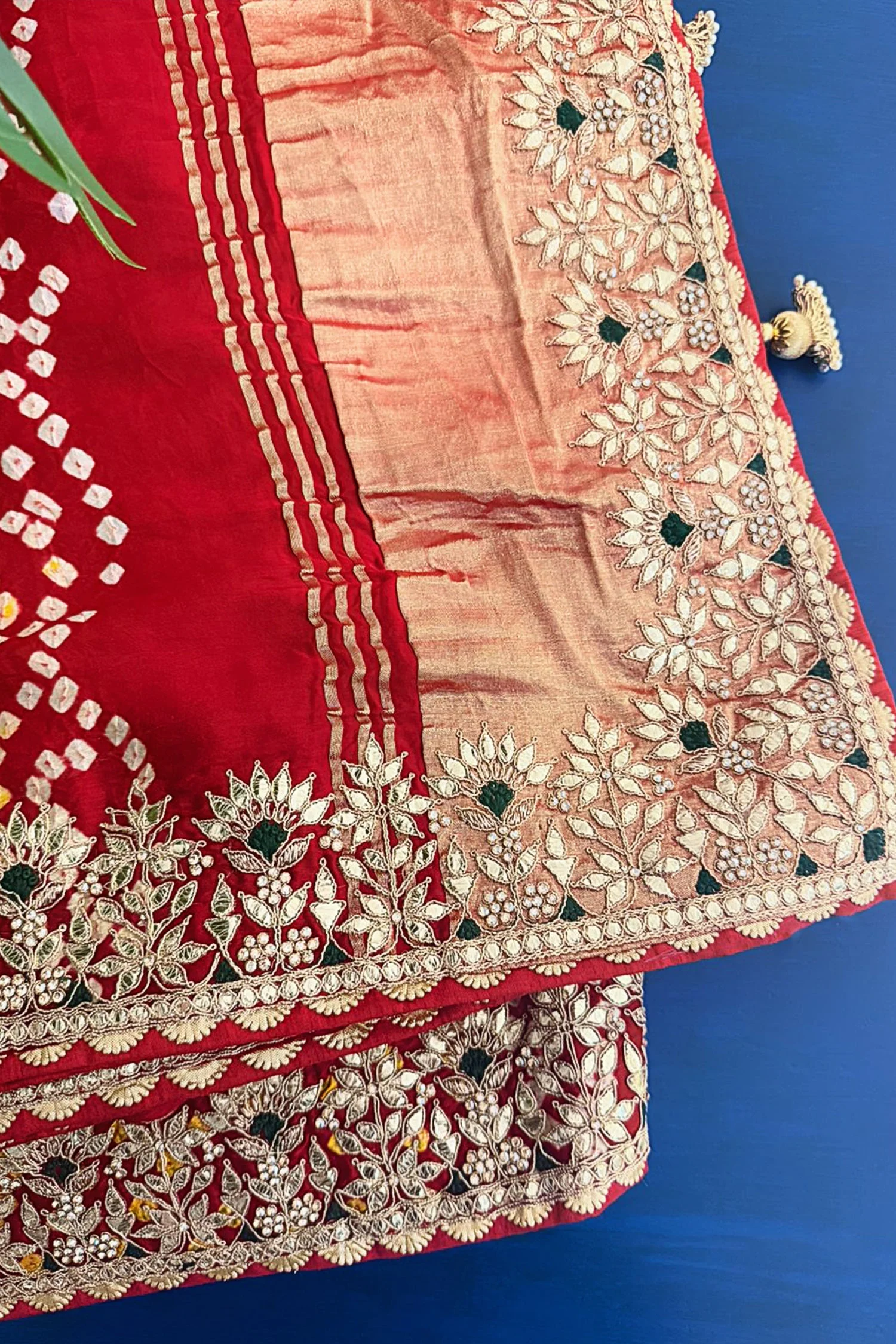 Maroon Cotton Silk Bandhej Saree with Embroidered Border - Image 6