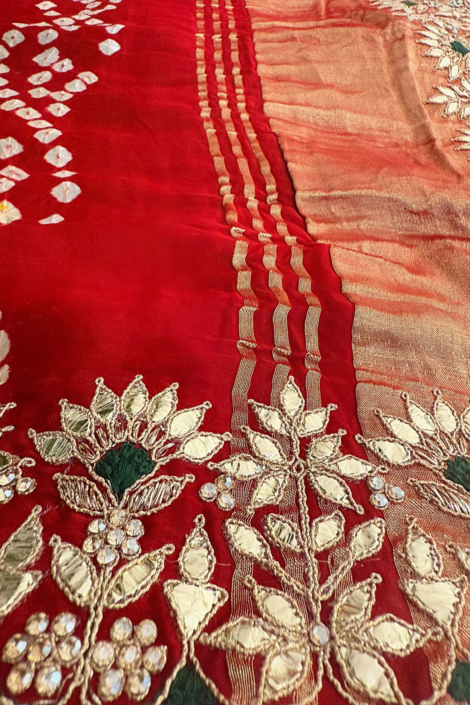 Maroon Cotton Silk Bandhej Saree with Embroidered Border - Image 7