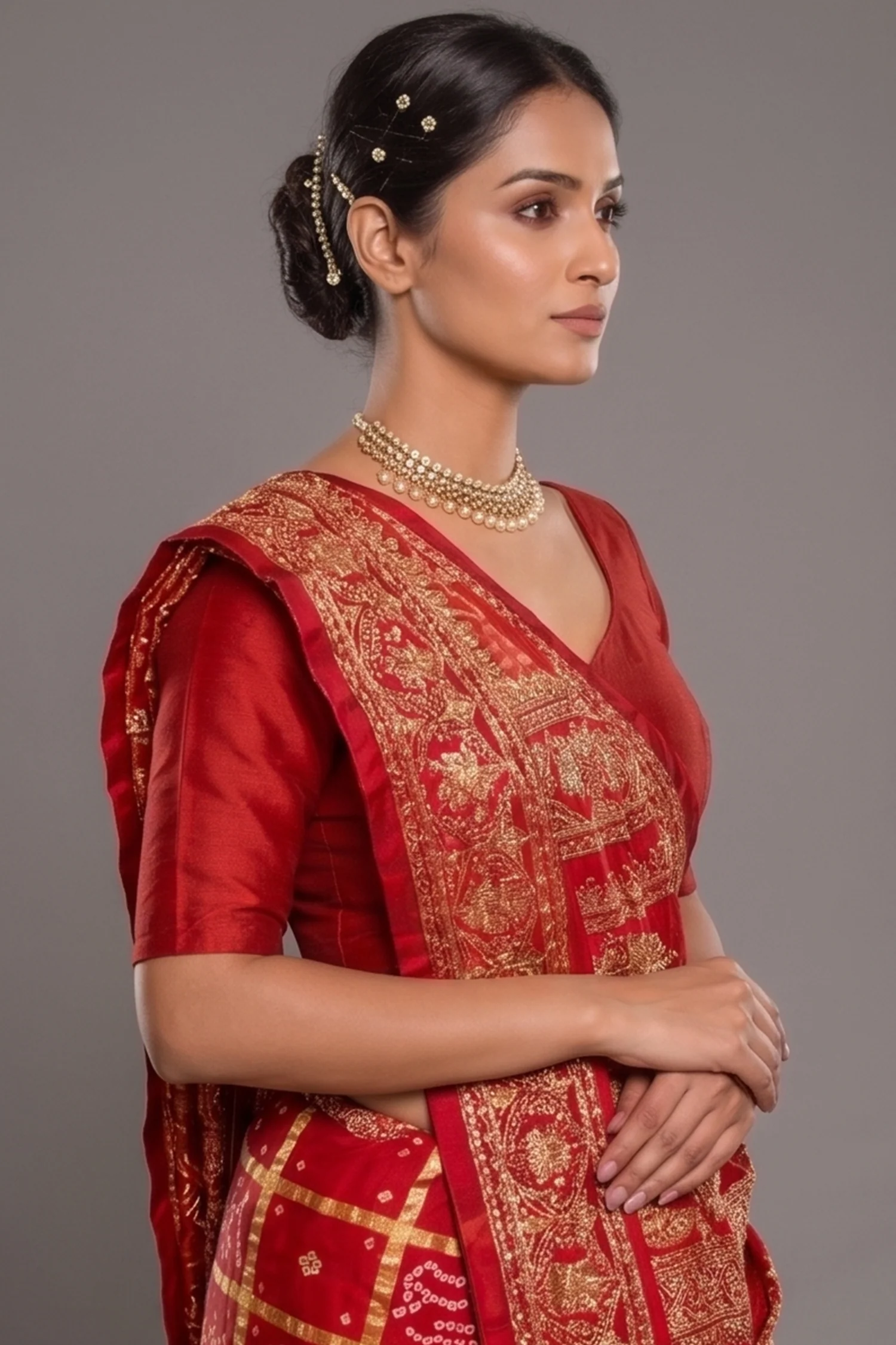 Maroon Gaji Silk Traditional Gharchola Saree - Image 2