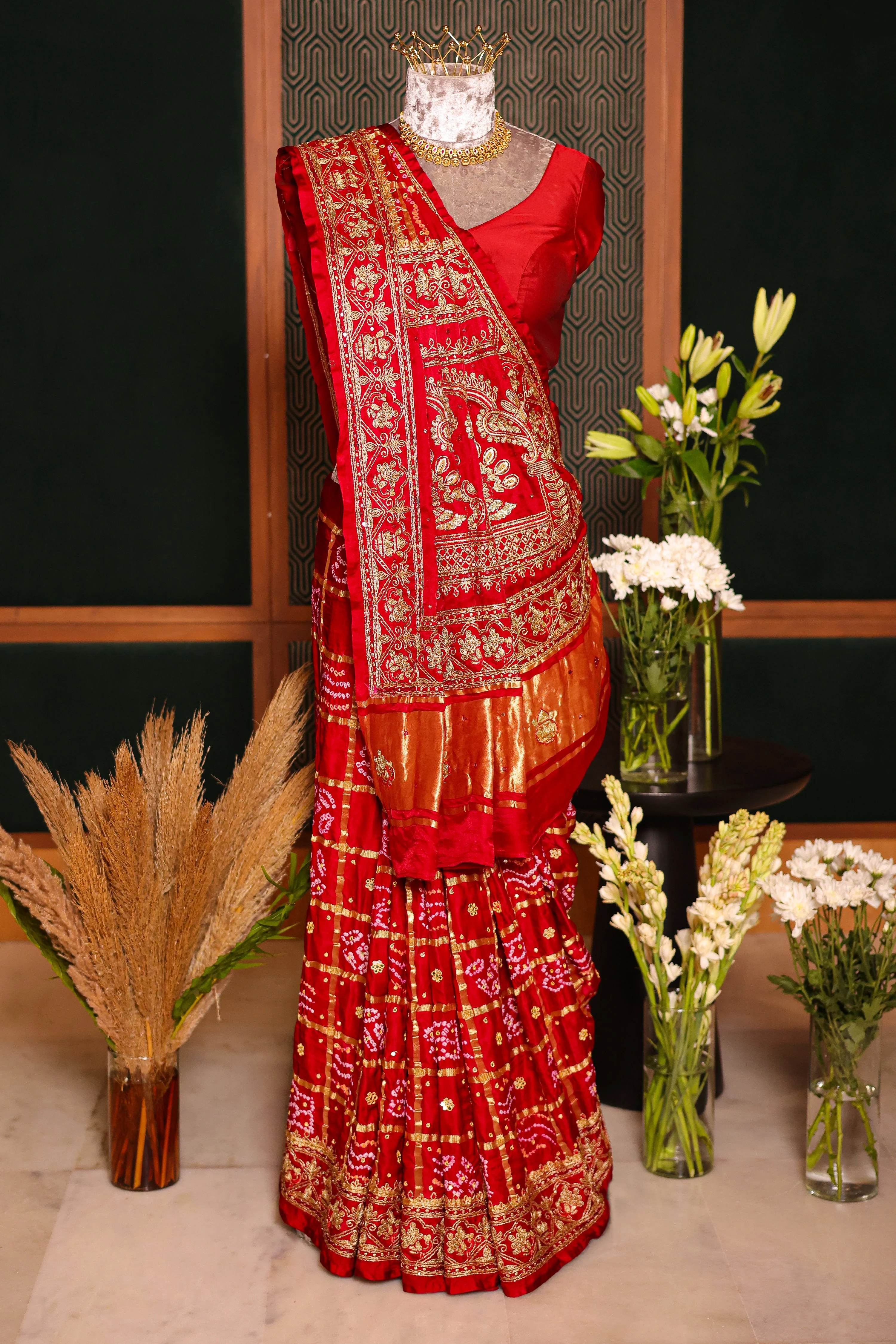 Maroon Gaji Silk Traditional Gharchola Saree - Image 3