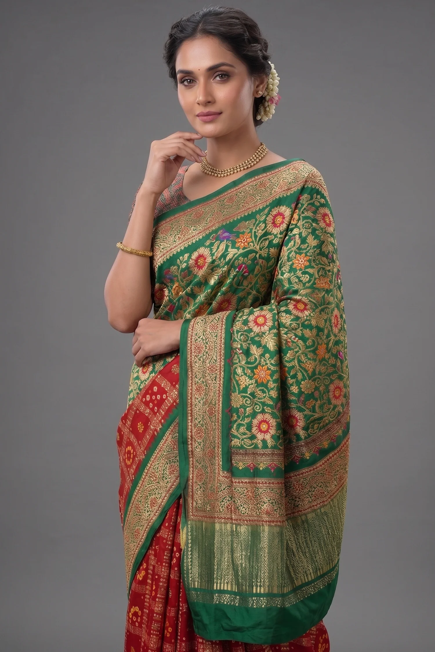 Maroon Gaji Silk Traditional Gharchola Saree with Embroidery - Image 2