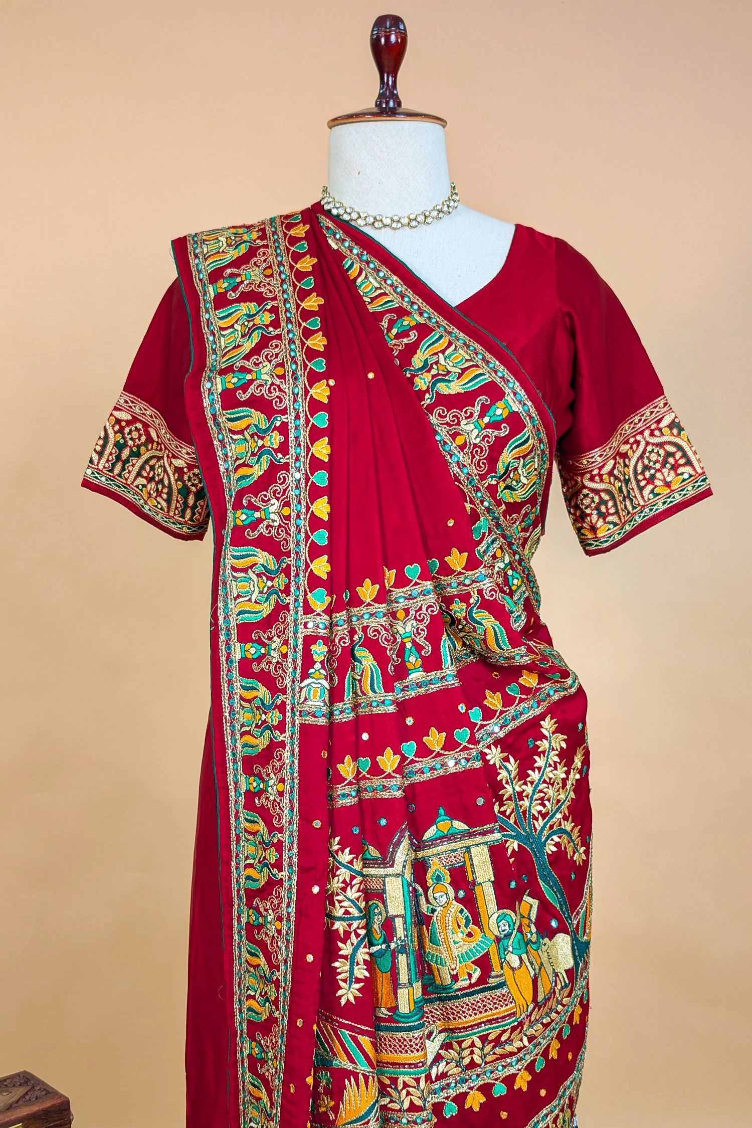 Maroon Gaji Silk Traditional Gharchola Saree with Tassles - Image 6