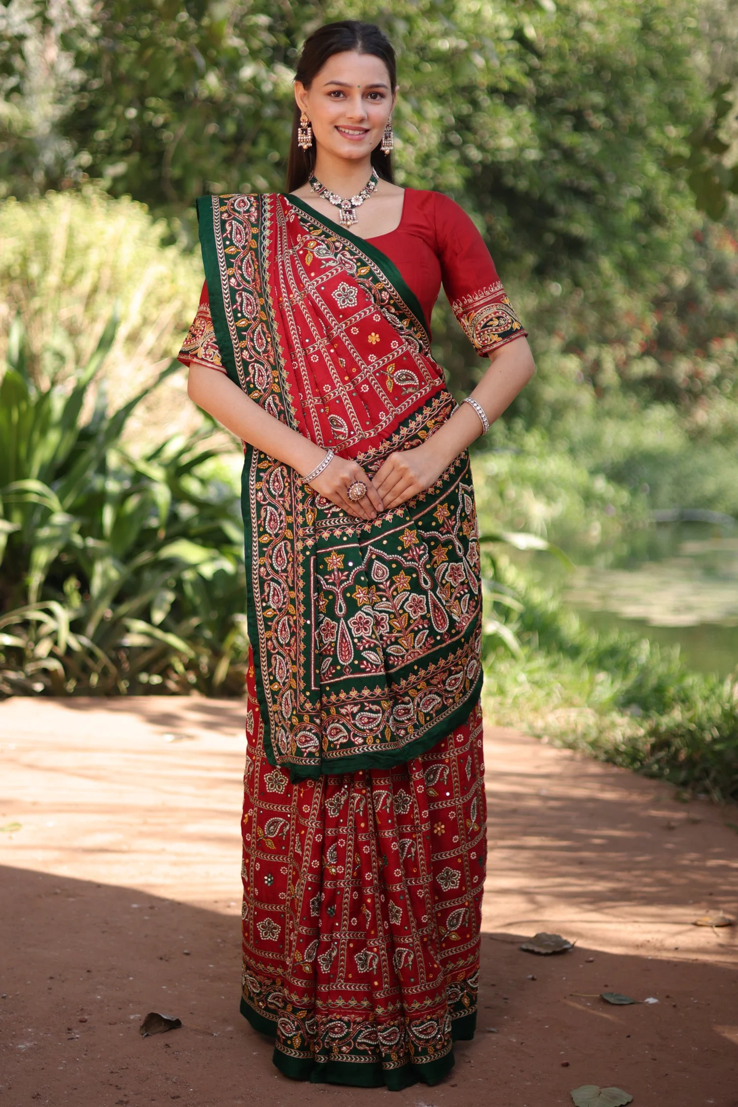Maroon Gaji Silk Traditional Gharchola with Contrast Pallu and Border - Image 4