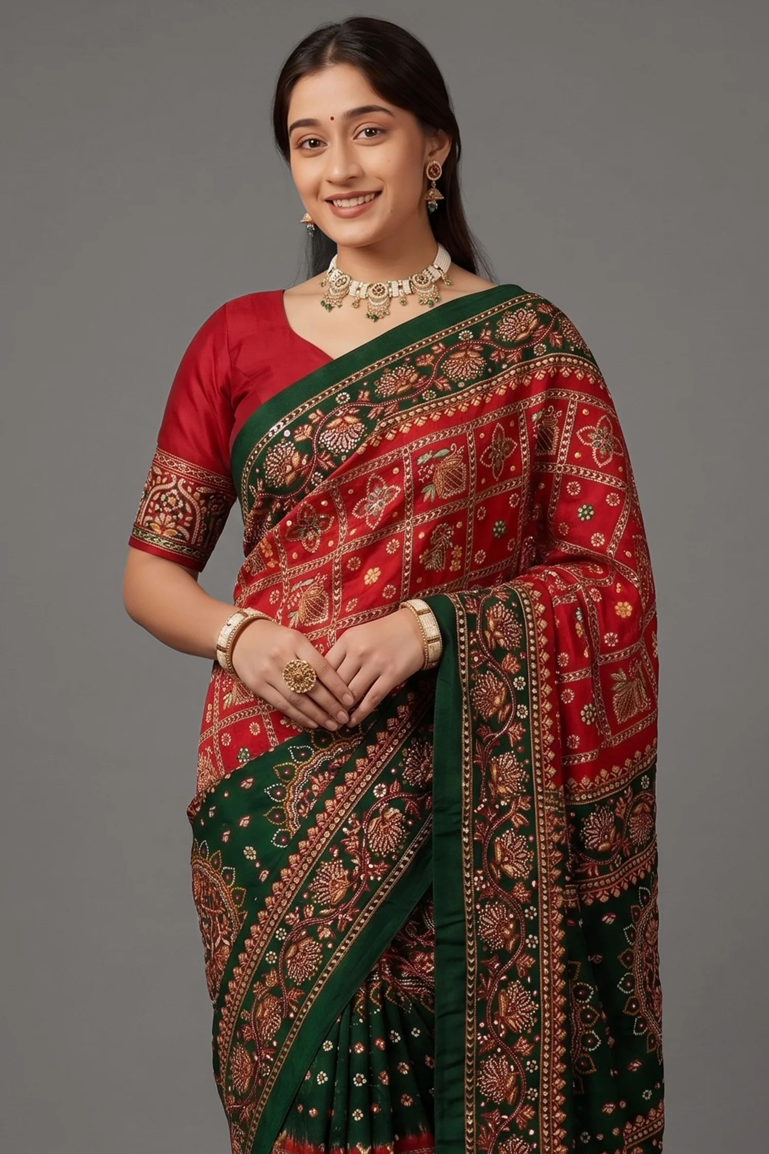 Maroon Gaji Silk Traditional Gharchola with Contrast Pallu and Border - Image 2