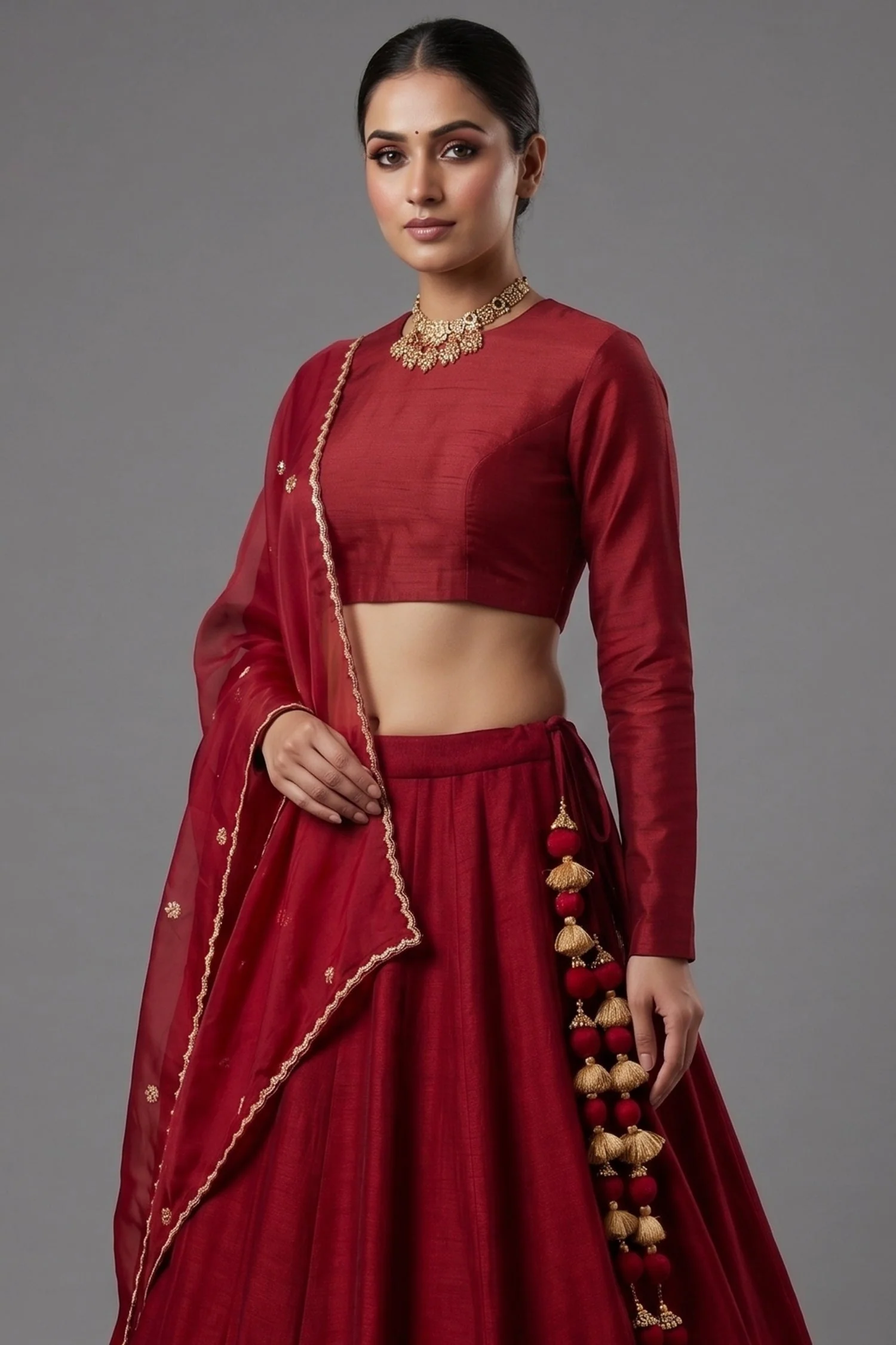Maroon Matka Silk Designer Bridal Lehenga - Image 2