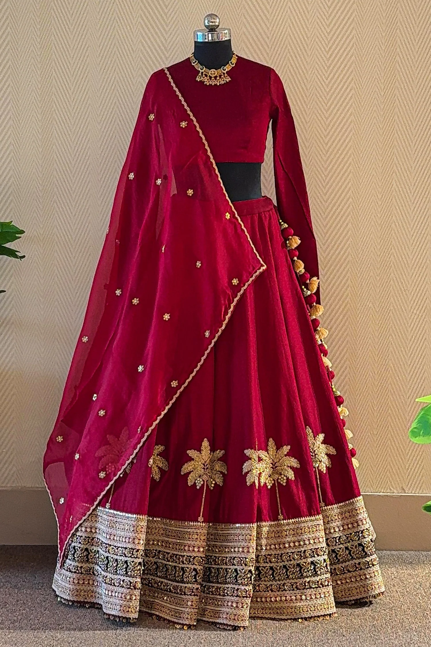 Maroon Matka Silk Designer Bridal Lehenga - Image 3
