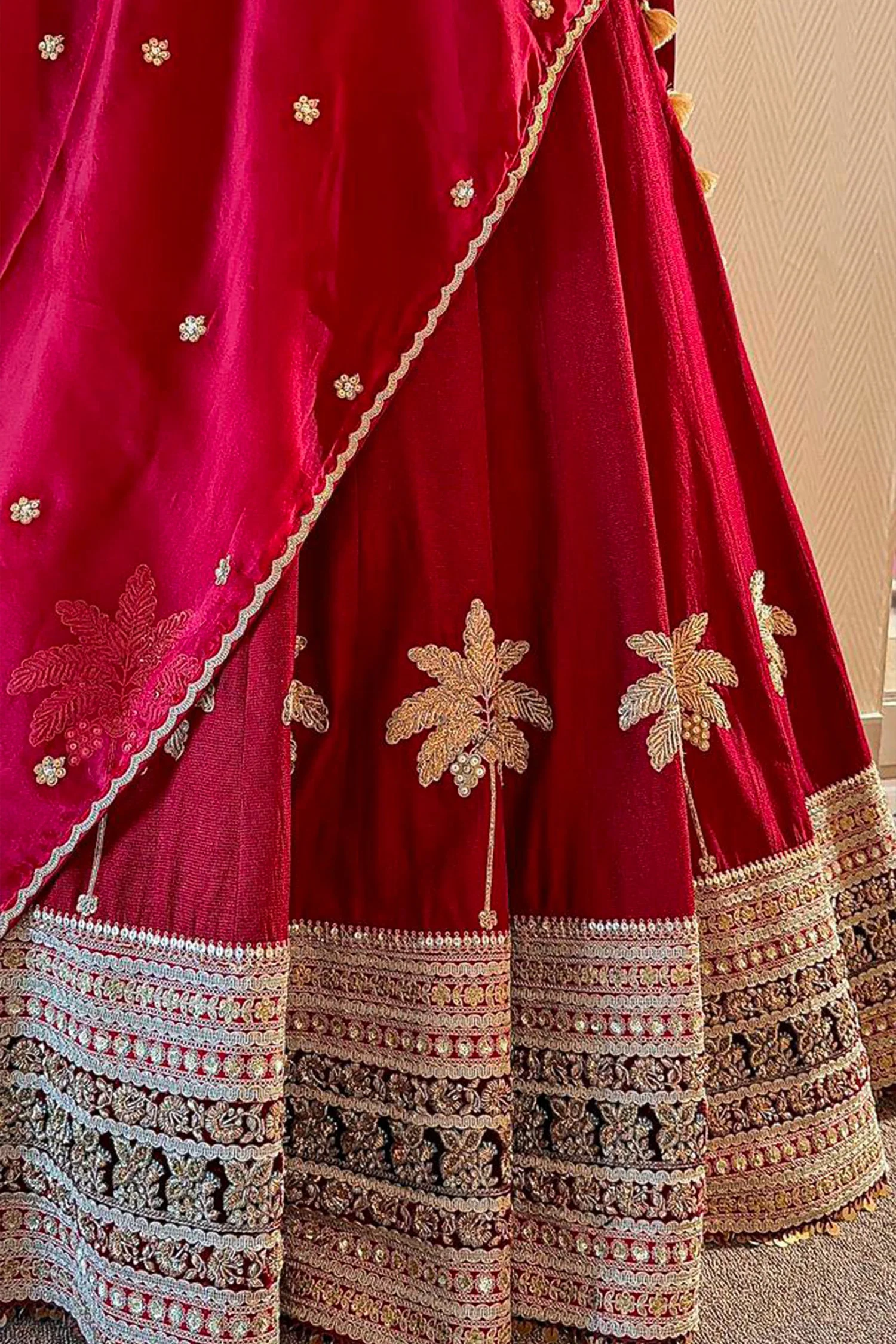 Maroon Matka Silk Designer Bridal Lehenga - Image 4