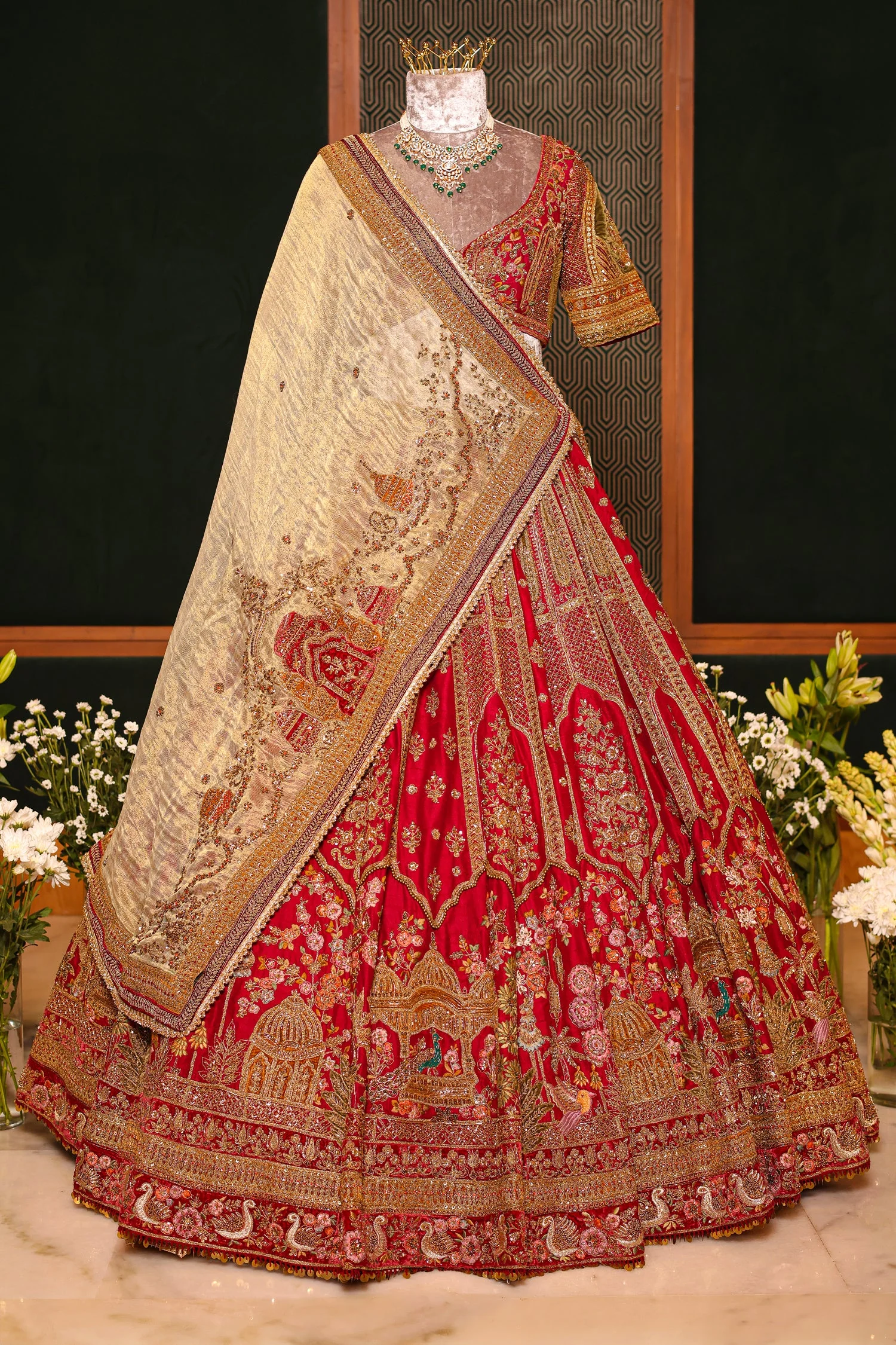 Maroon Raw Silk Desinger Bridal Lehenga with Zardosi Work - Image 3