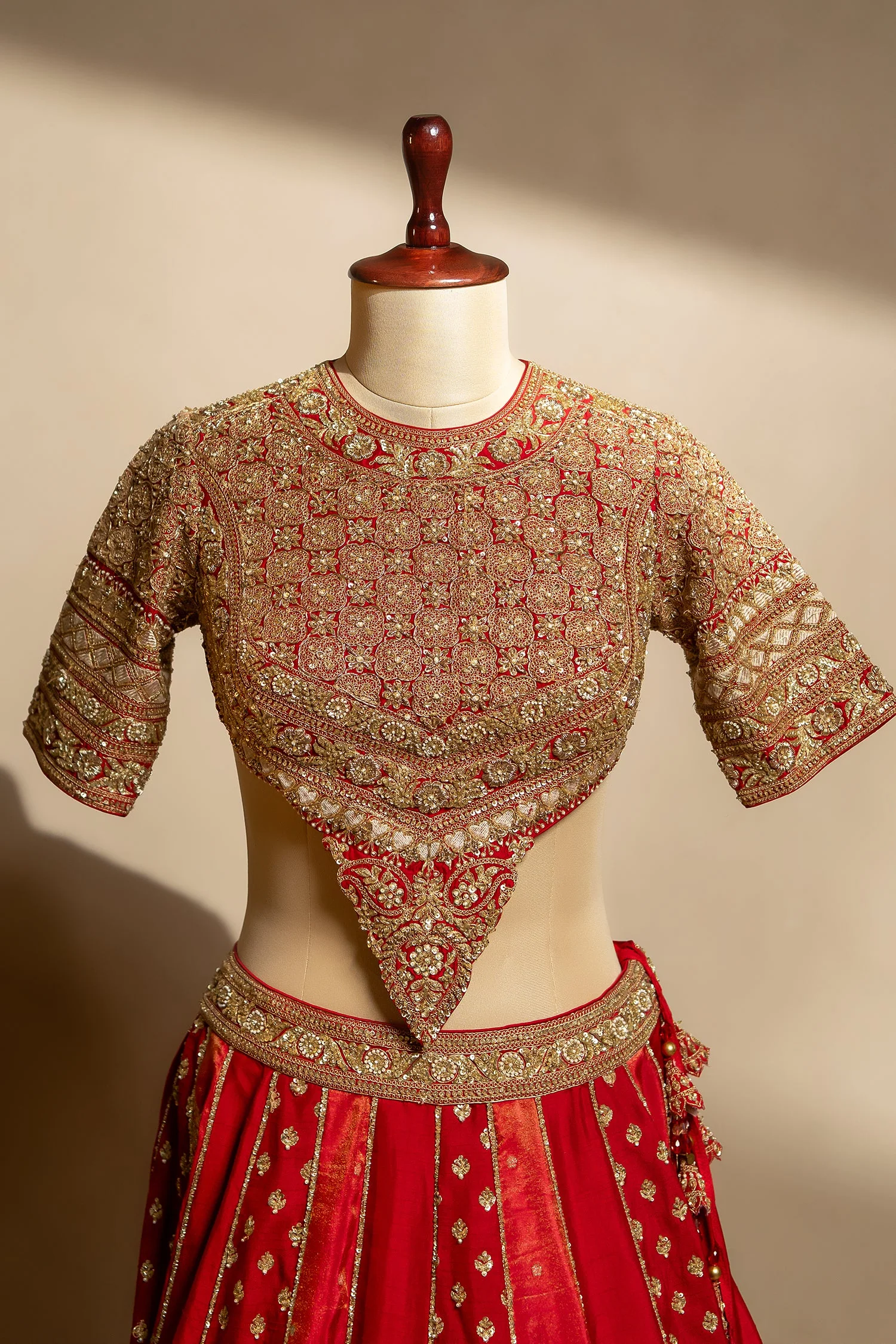 Maroon Raw Silk Tissue Paisley Motif Designer Bridal Lehenga with Double Dupatta - Image 5