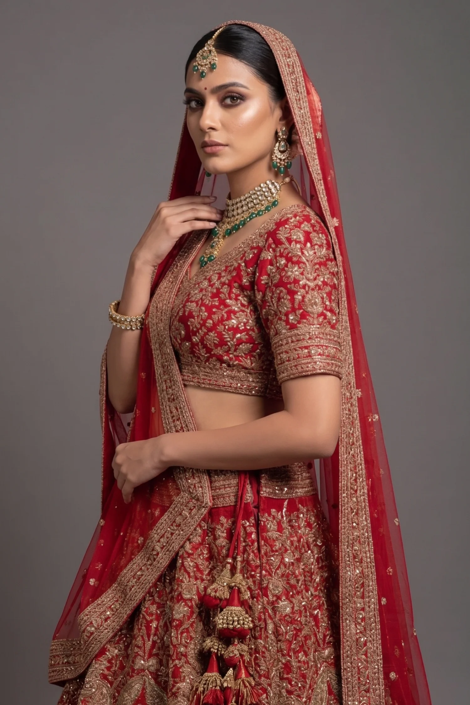 Maroon Silk Heavy Worked Bridal Lehenga - Image 2