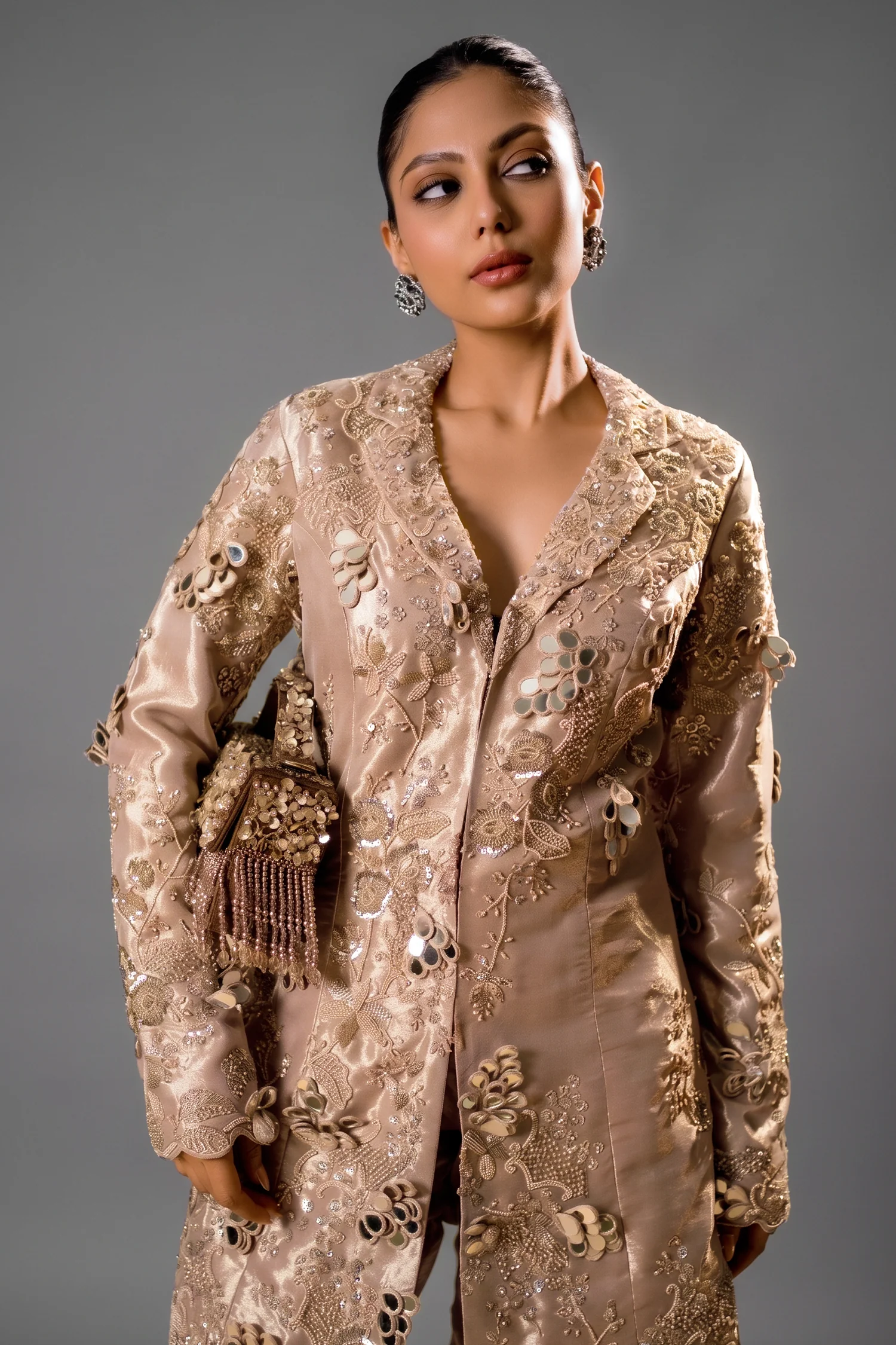 Metallic Blush Pink Organza Designer Co-Ord Set - Image 2
