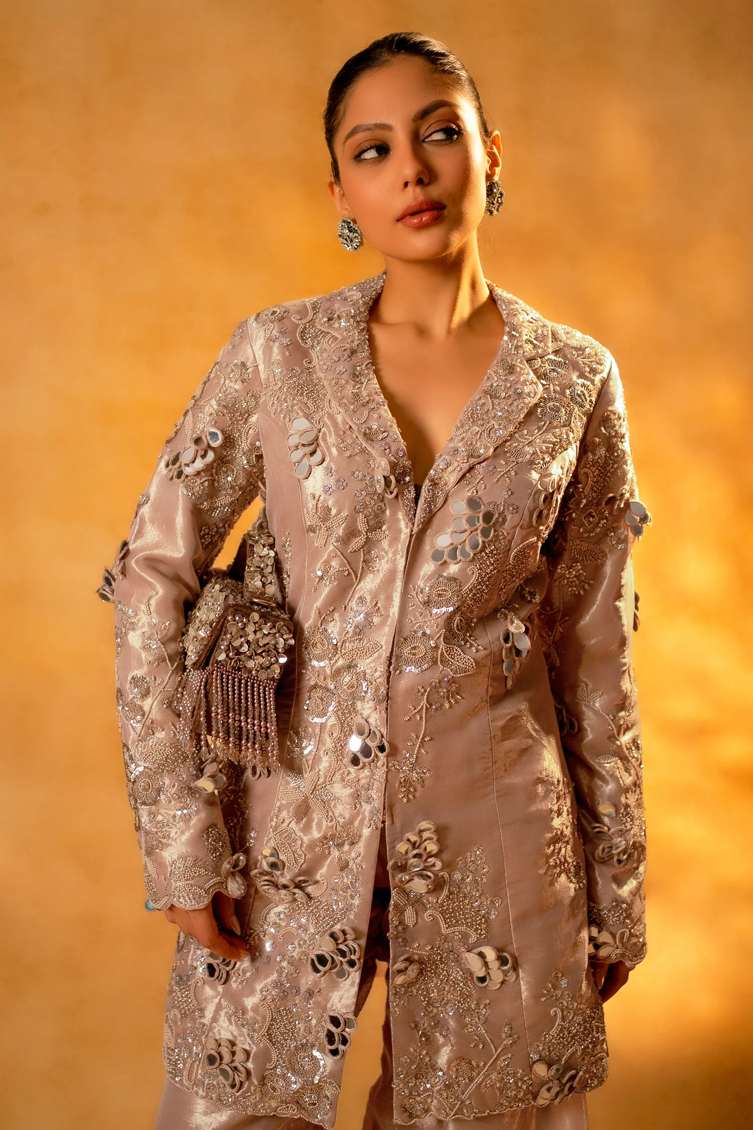 Metallic Blush Pink Organza Designer Co-Ord Set - Image 7