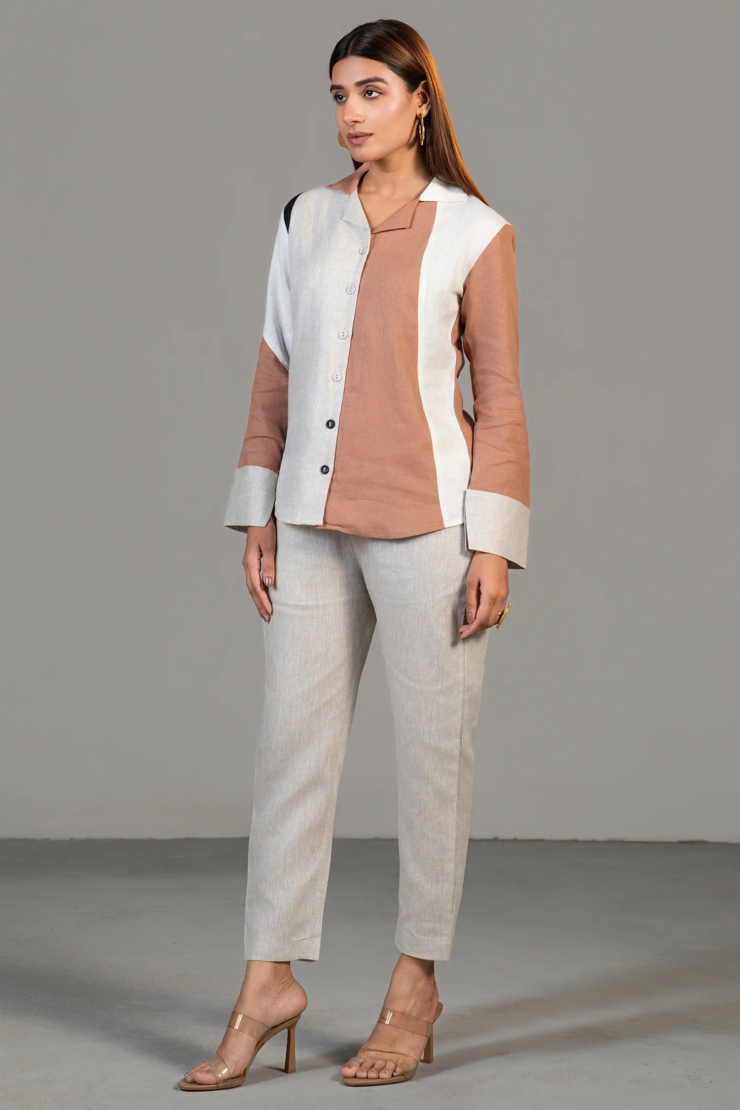 Multi Colored Linen Shirt Style Tunic with Pant - Image 2