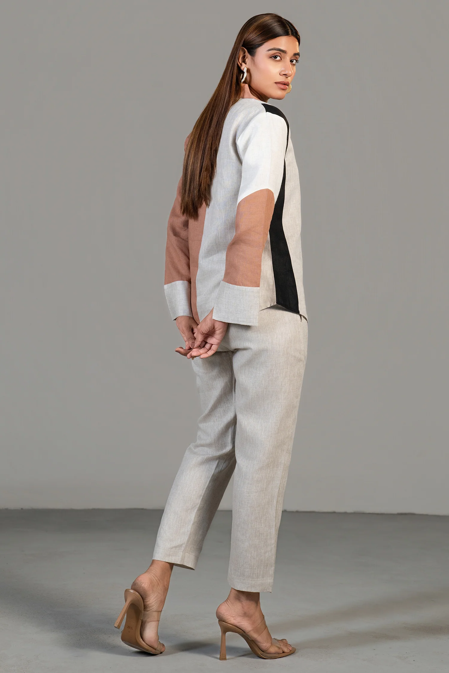Multi Colored Linen Shirt Style Tunic with Pant - Image 3