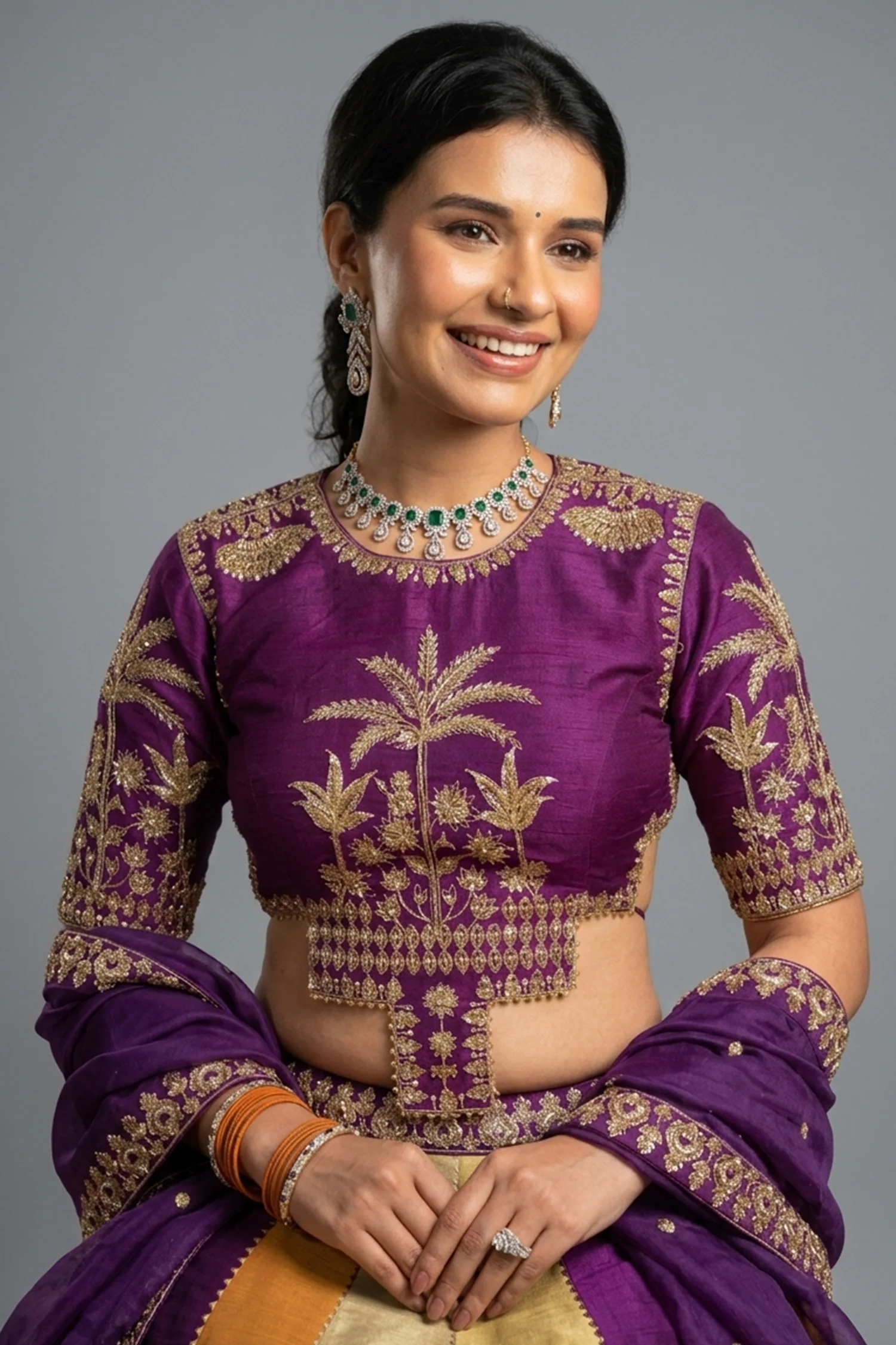Multi Colored Matka Silk Lehenga with Zari Embroidered and Sequin Work - Image 2