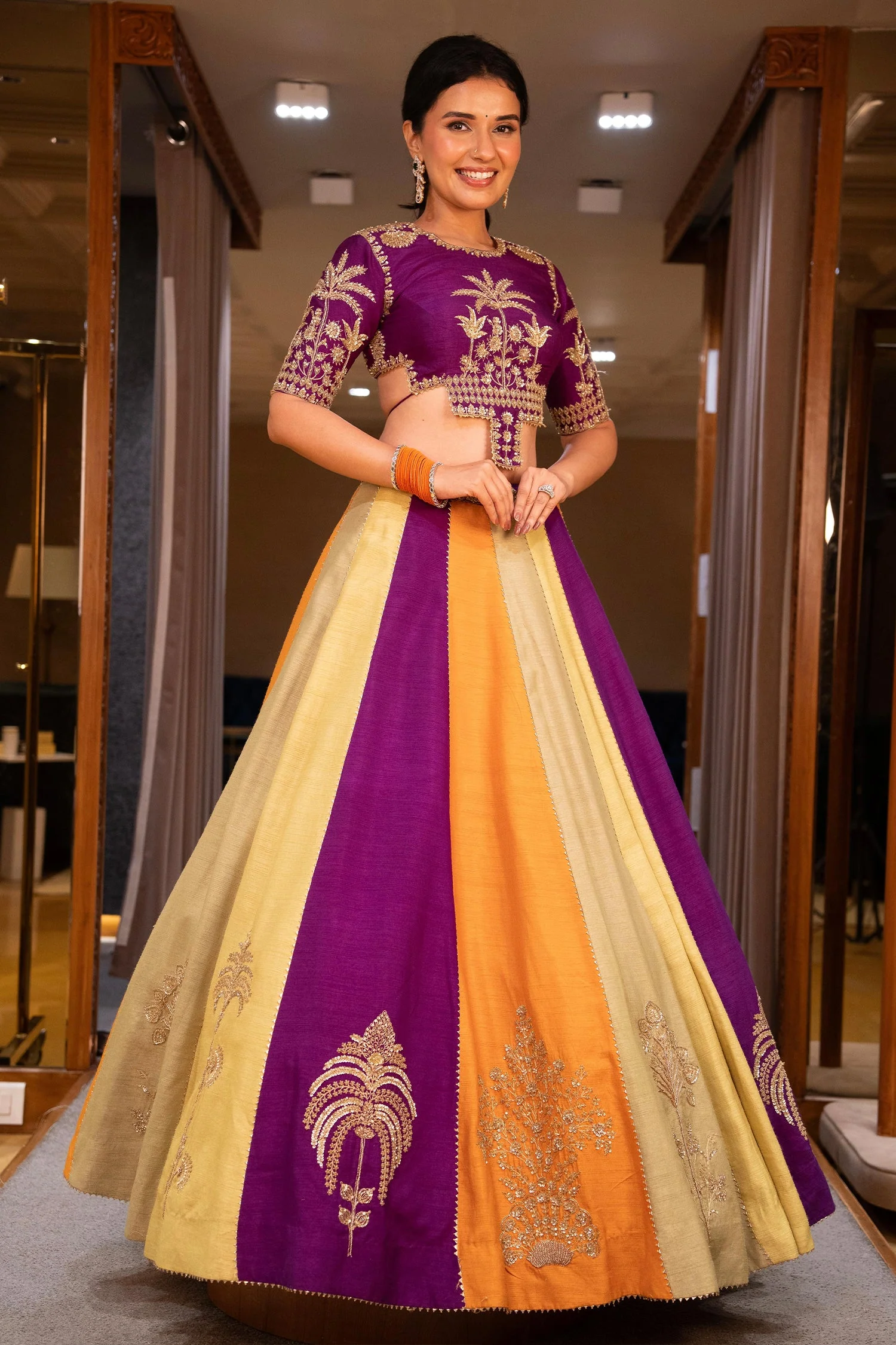 Multi Colored Matka Silk Lehenga with Zari Embroidered and Sequin Work - Image 3