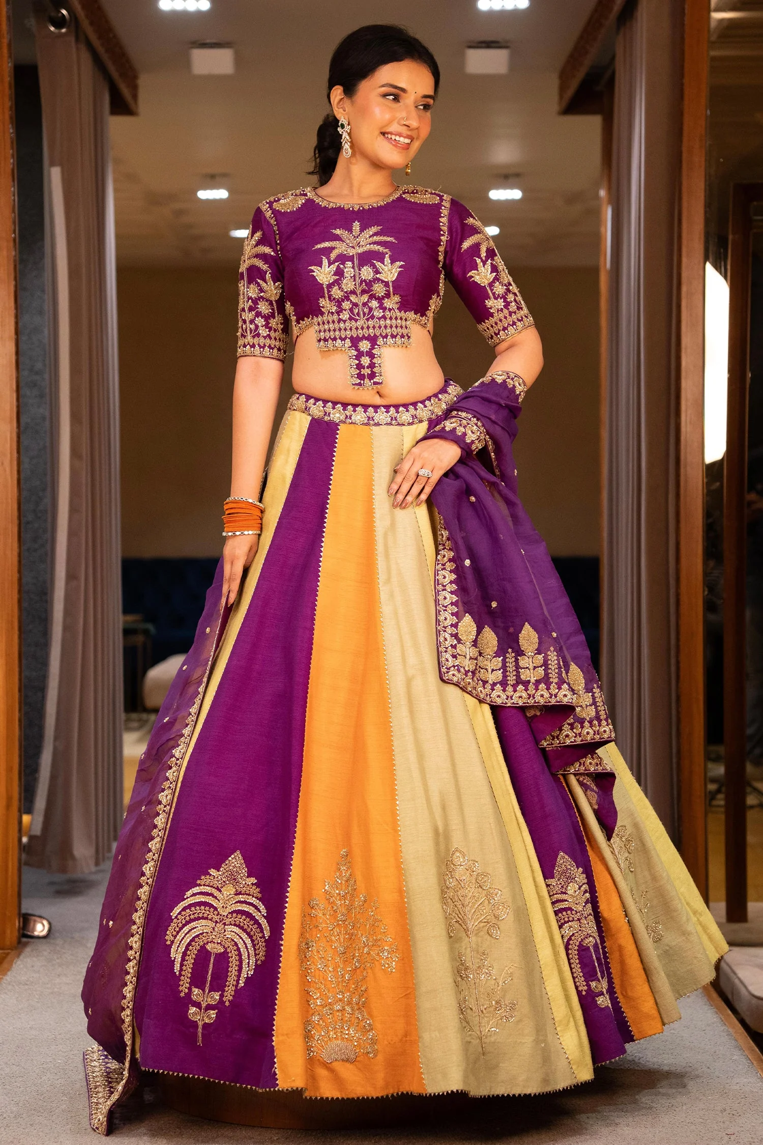 Multi Colored Matka Silk Lehenga with Zari Embroidered and Sequin Work - Image 4