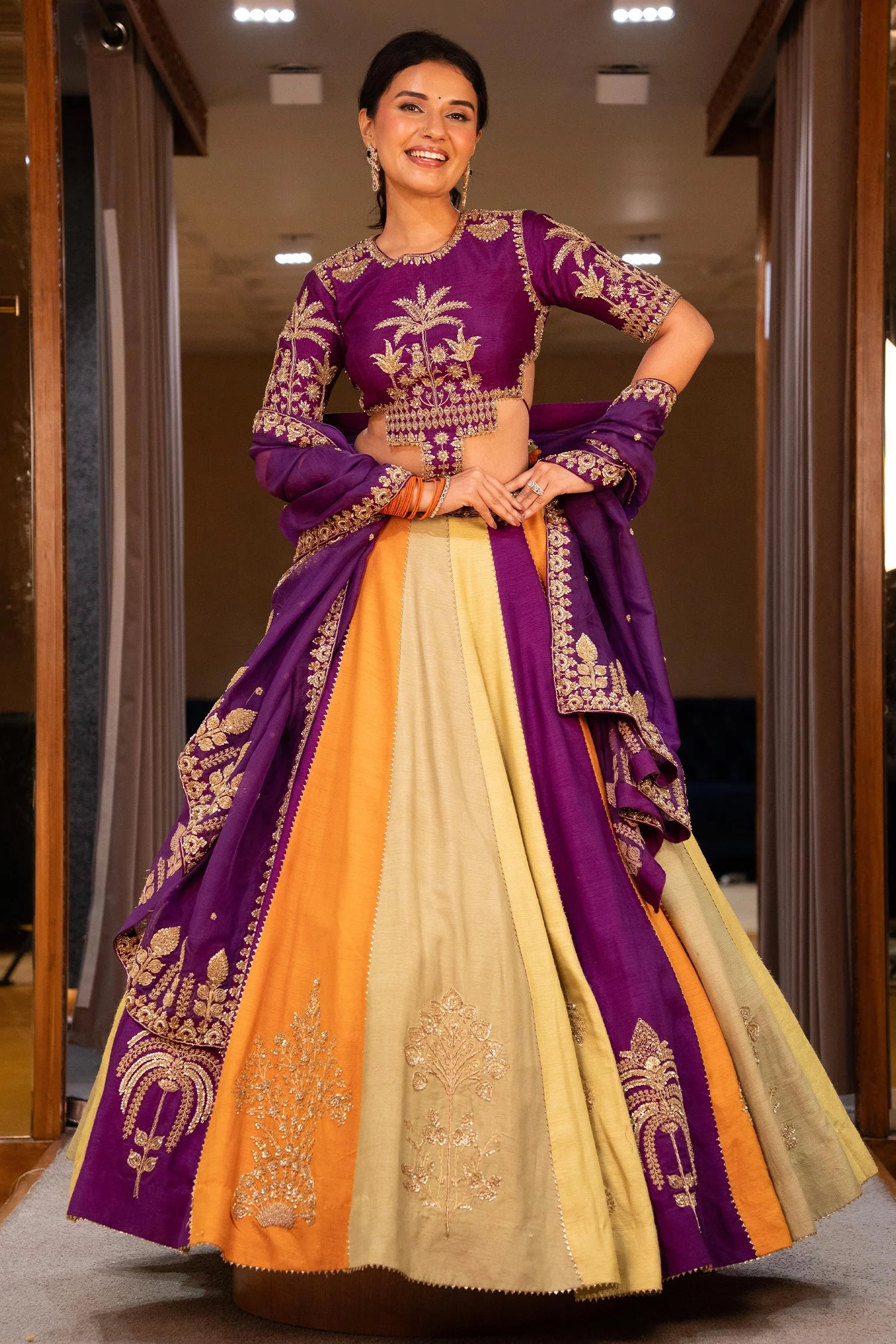 Multi Colored Matka Silk Lehenga with Zari Embroidered and Sequin Work - Image 5
