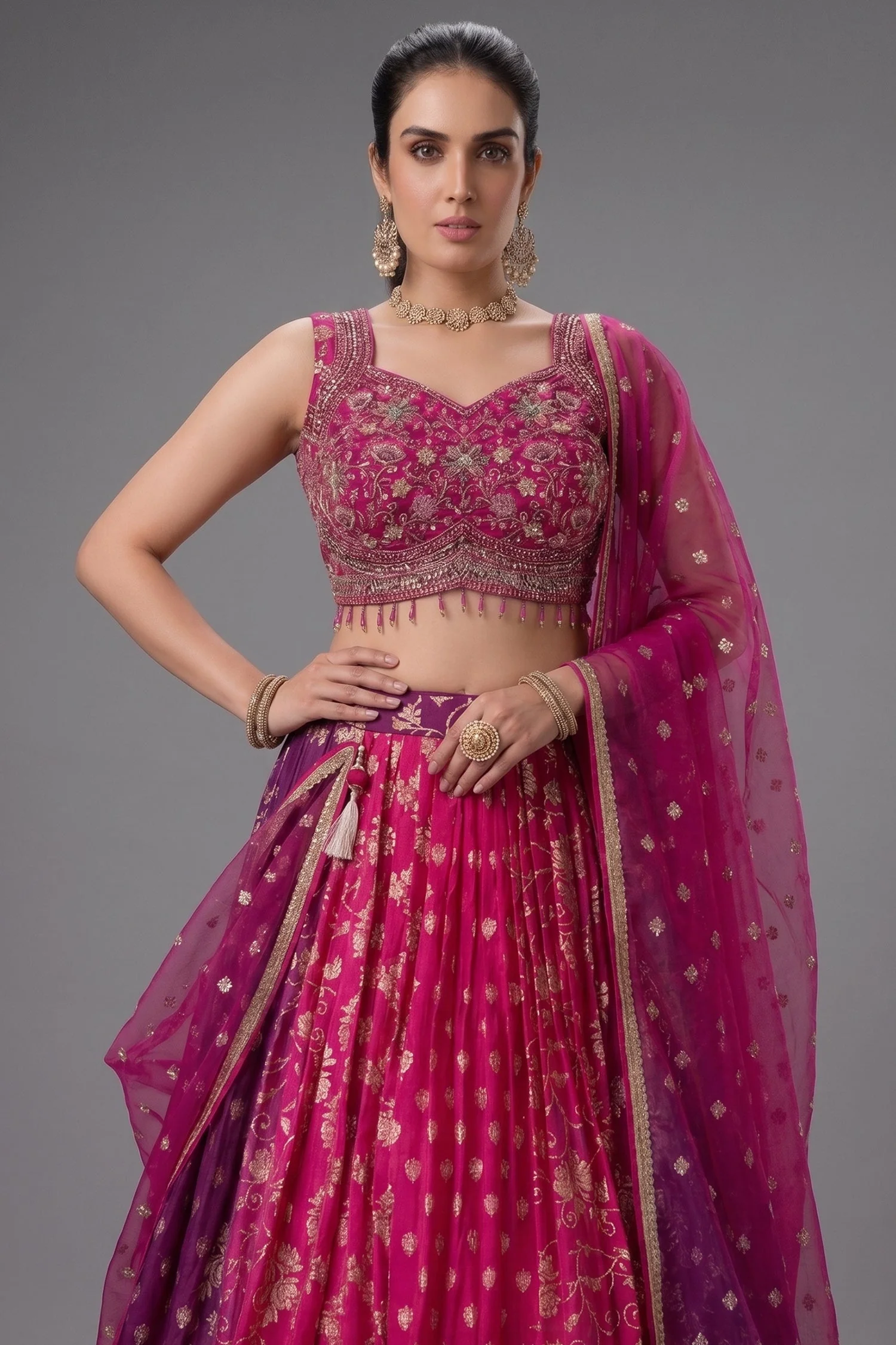 Multi Colored Ombre Georgette Woven Lehenga - Image 2