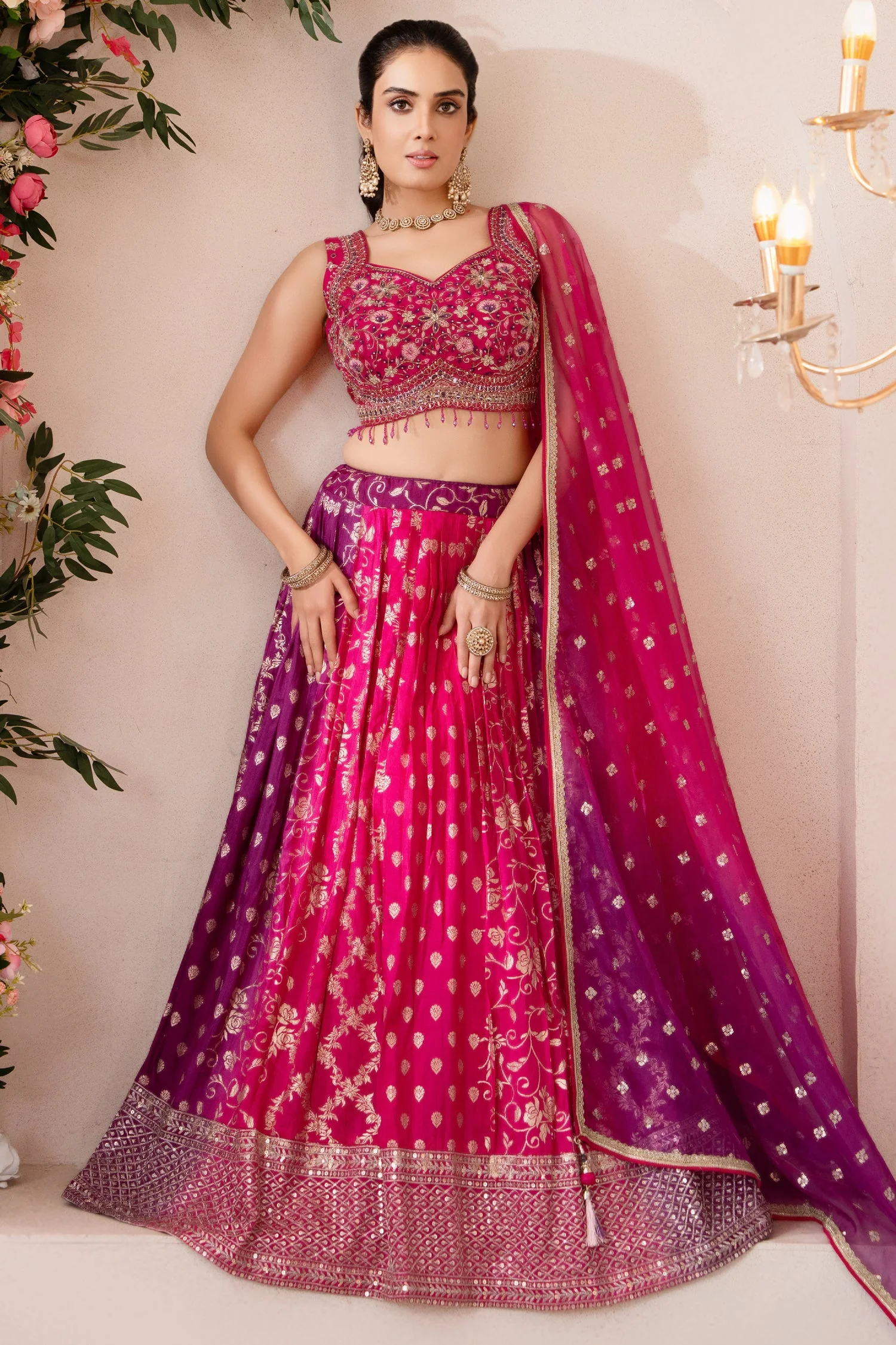 Multi Colored Ombre Georgette Woven Lehenga - Image 3