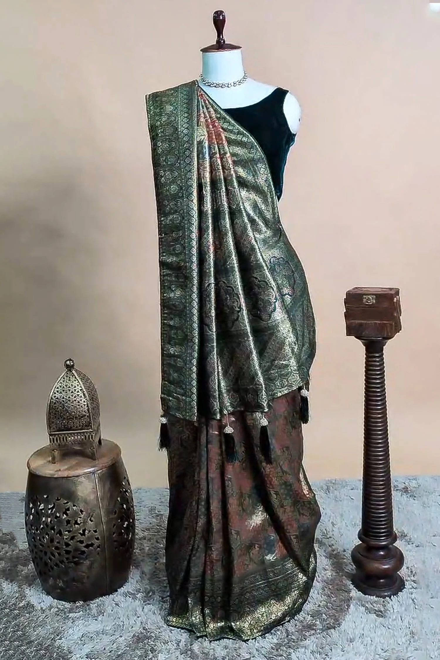 Multi Colored Tissue Silk All Over Woven Saree - Image 2