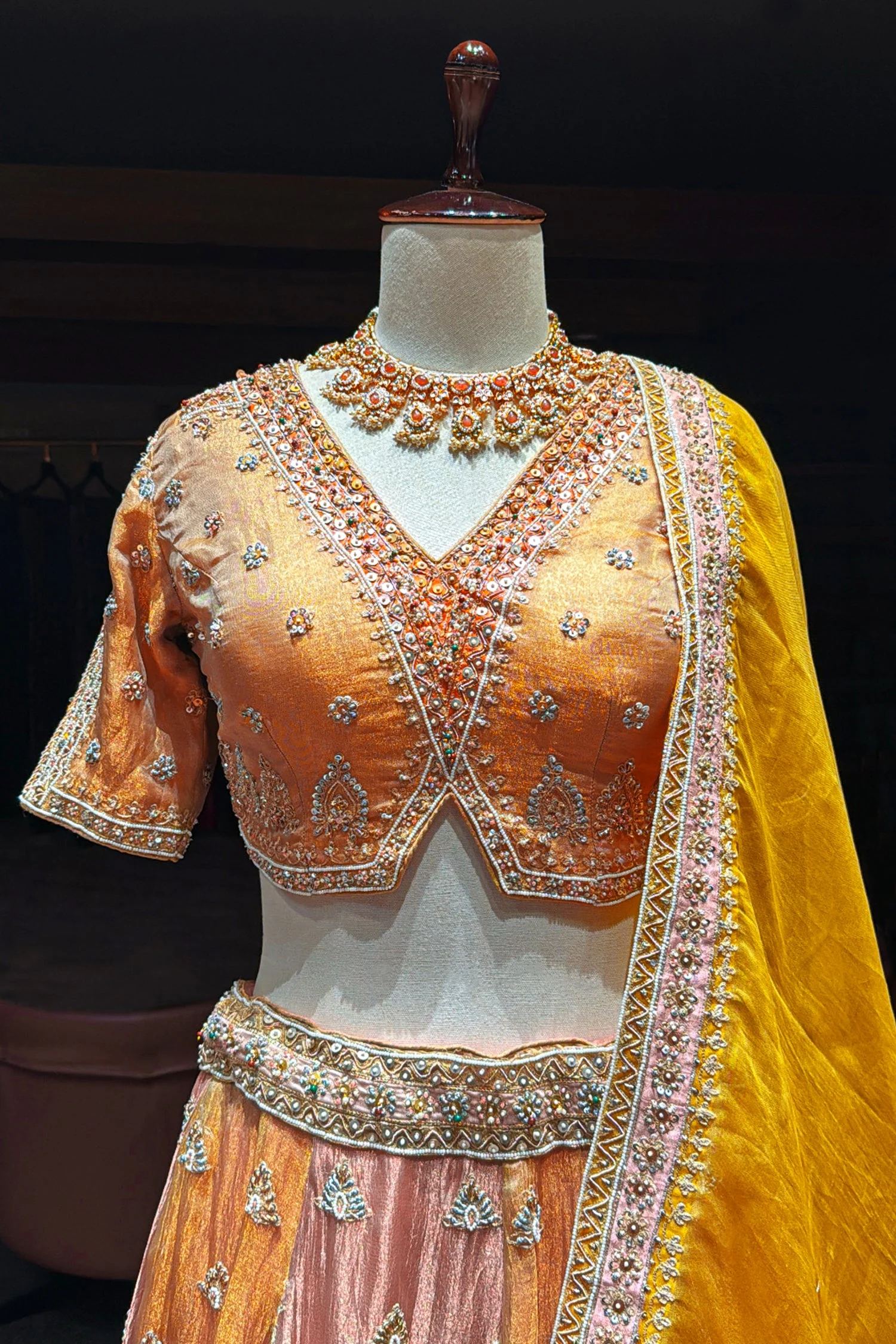 Multi Colored Tissue Silk Desginer Beaded and Zardosi Worked Lehenga - Image 4